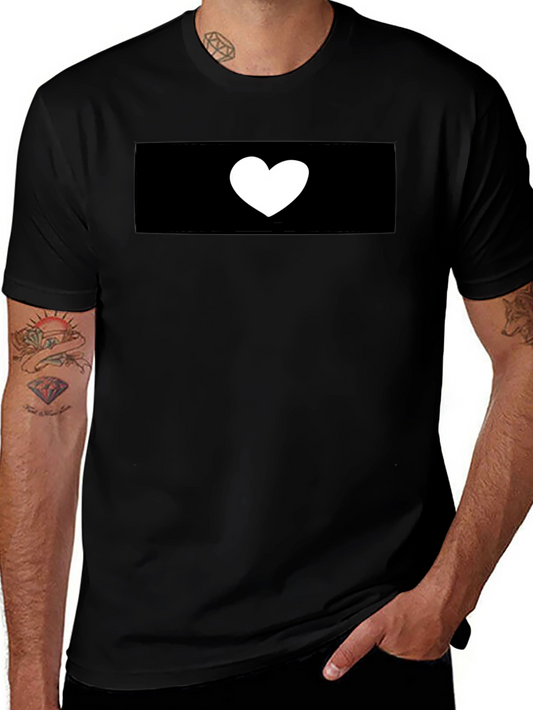 Black T-Shirt with White Heart Graphic
