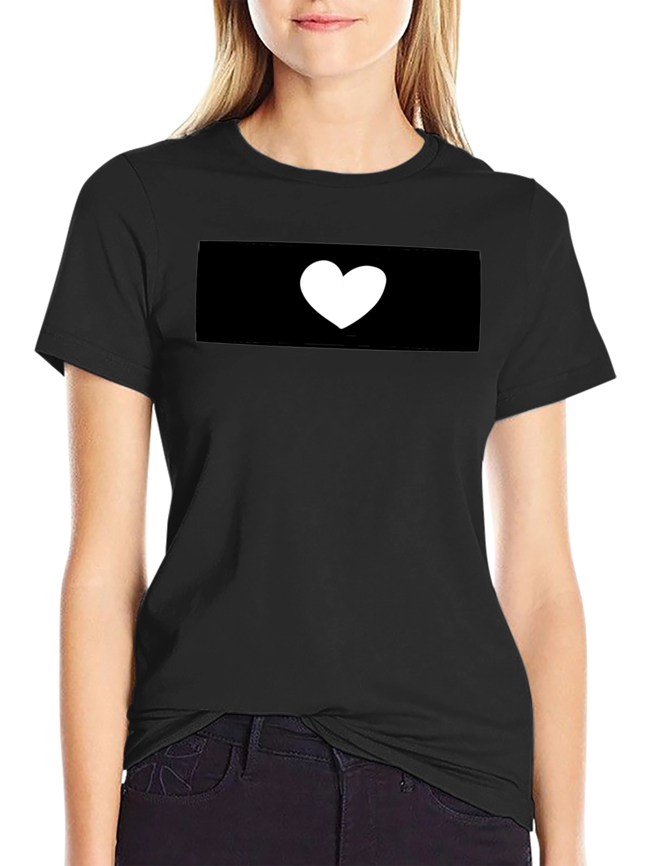Black T-Shirt with White Heart Graphic