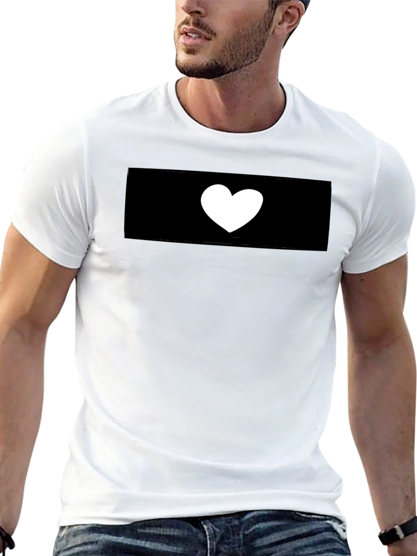 Black T-Shirt with White Heart Graphic