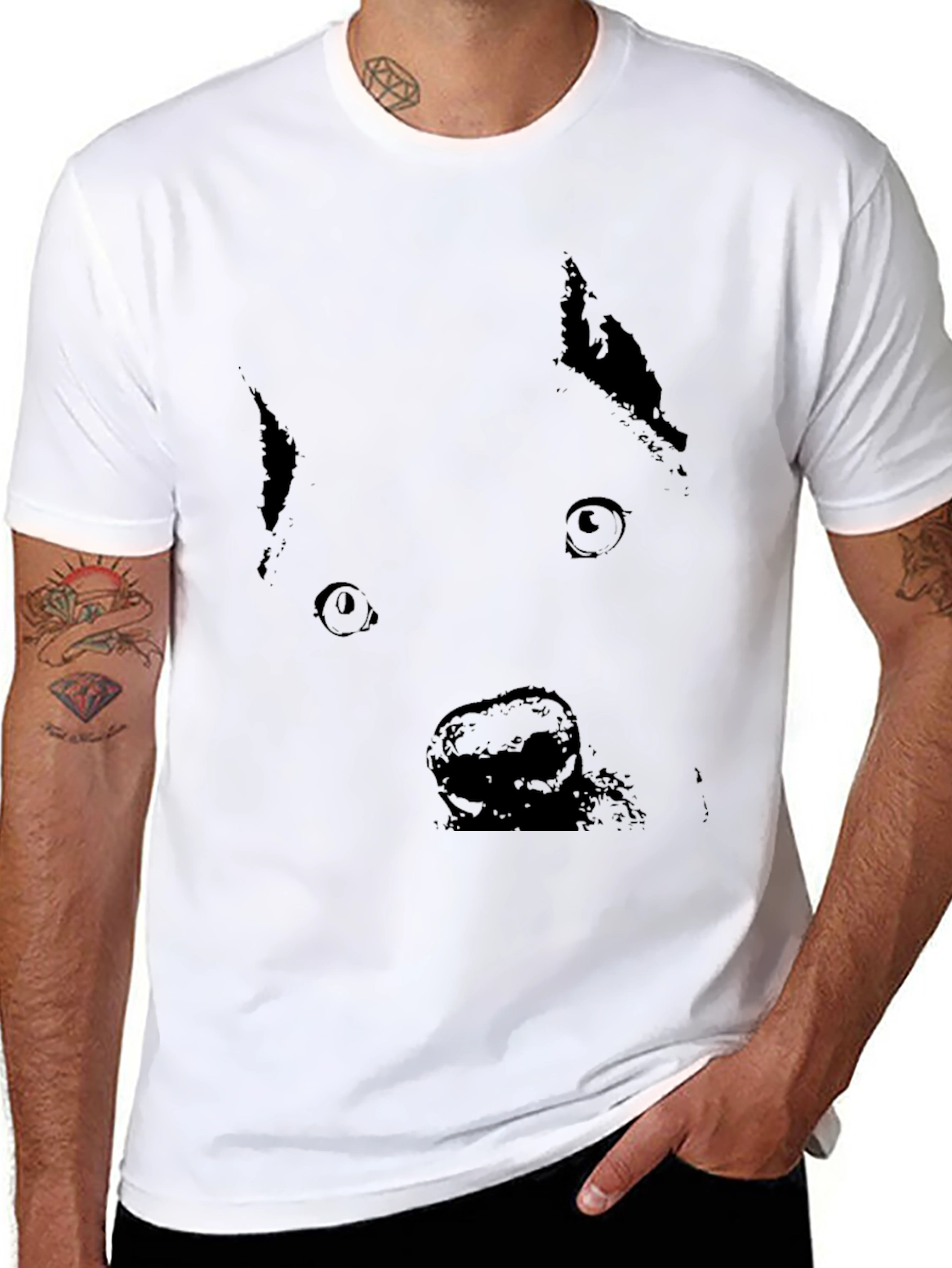 Black Dog Face Graphic T-Shirt - Casual Style