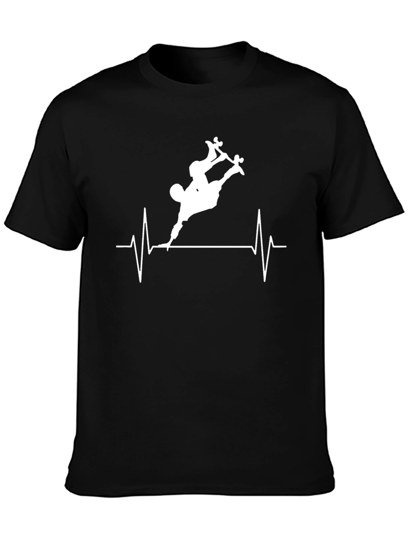 Skateboarder Heartbeat Graphic Tee - Black Cotton