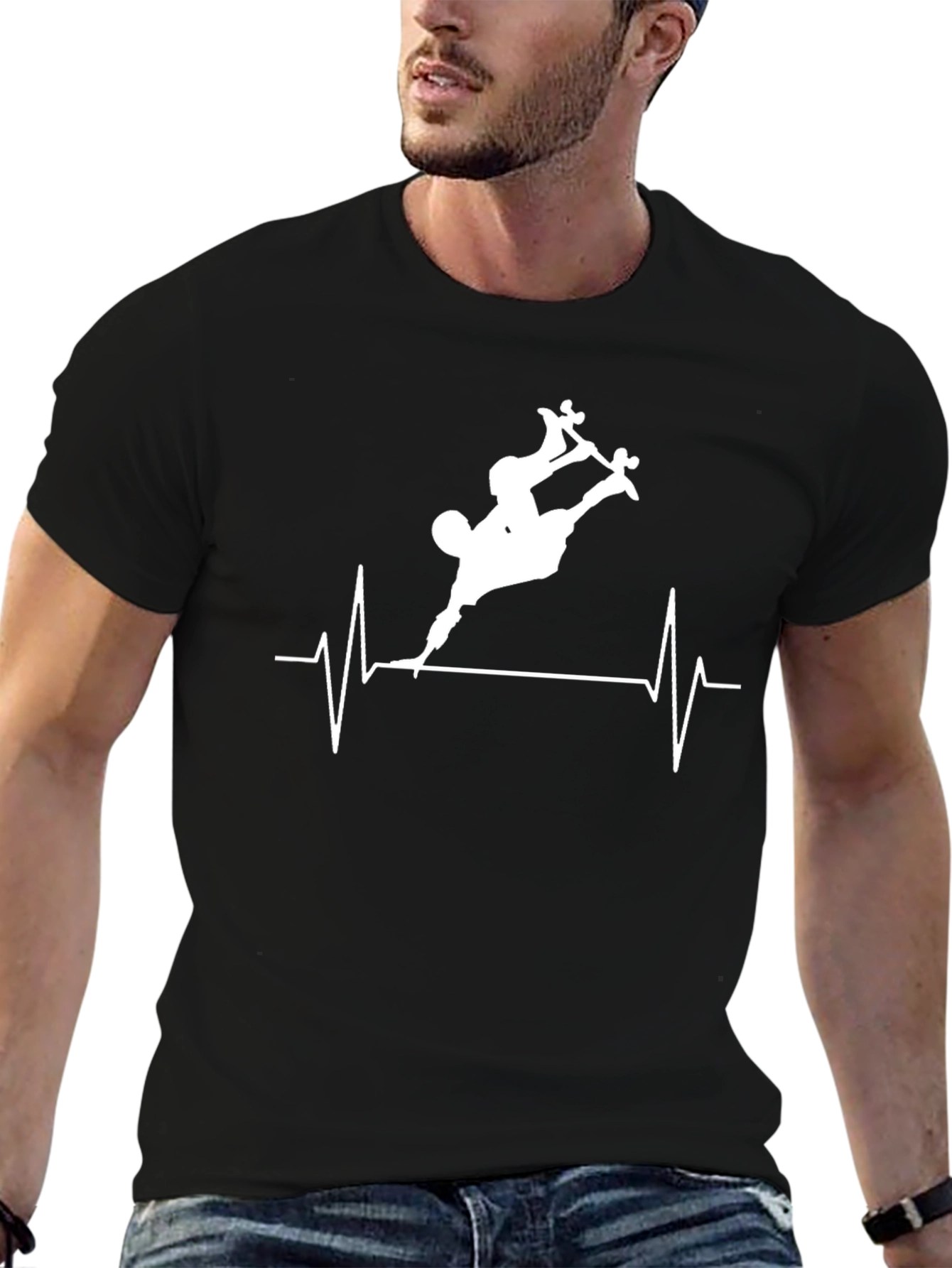 Skateboarder Heartbeat Graphic Tee - Black Cotton