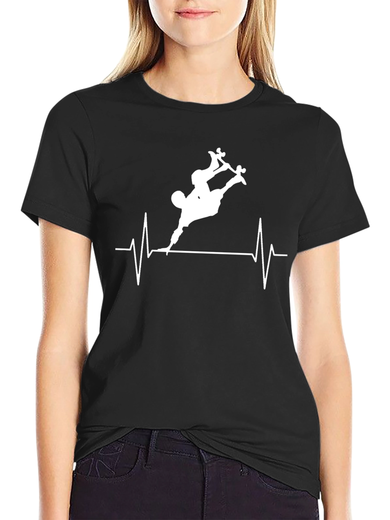 Skateboarder Heartbeat Graphic Tee - Black Cotton