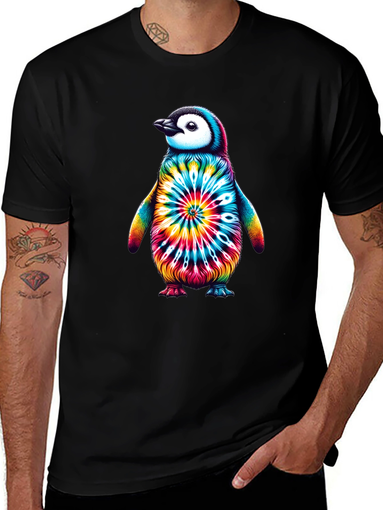 Tie-Dye Penguin Graphic Tee - Unique Unisex Design