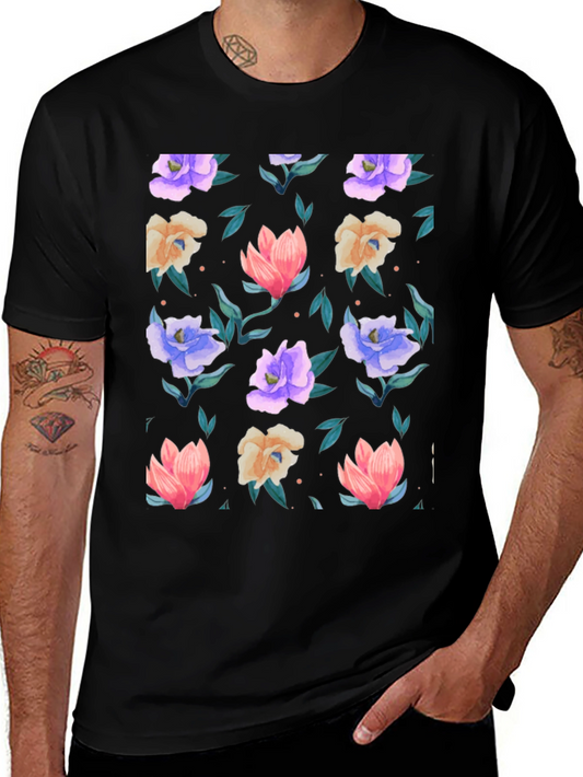 Floral Print T-Shirt - Black - Vibrant Blooms