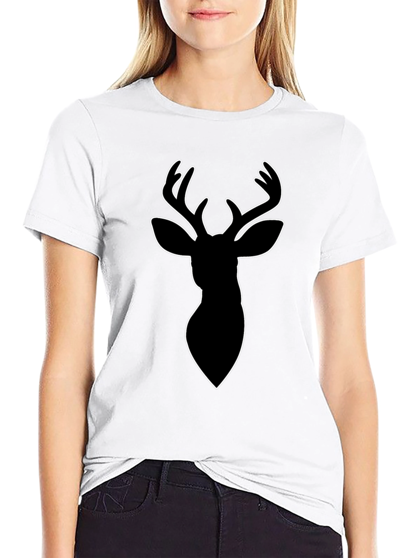 Black Deer Outline Graphic Tee - Modern Style