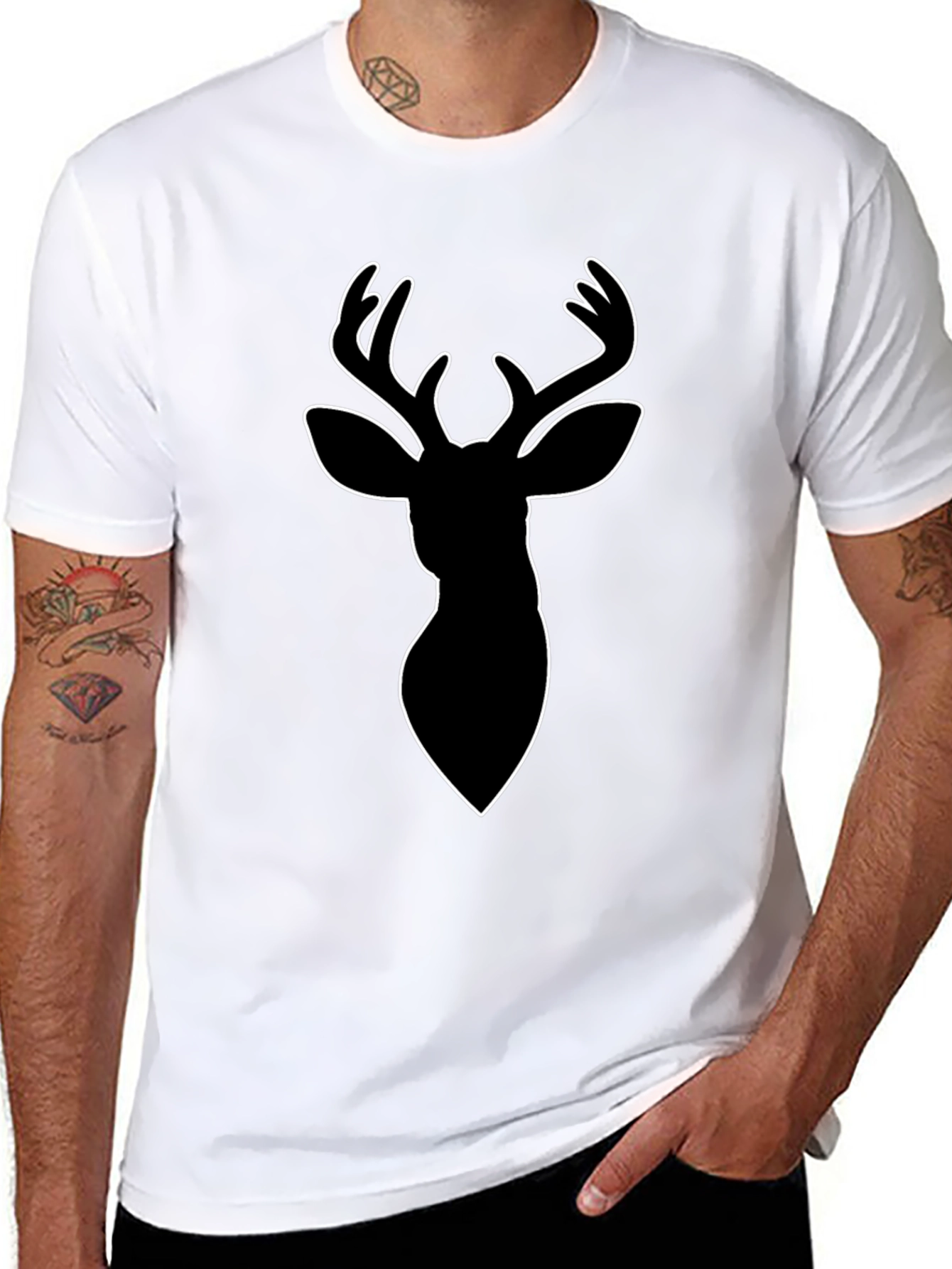 Black Deer Outline Graphic Tee - Modern Style