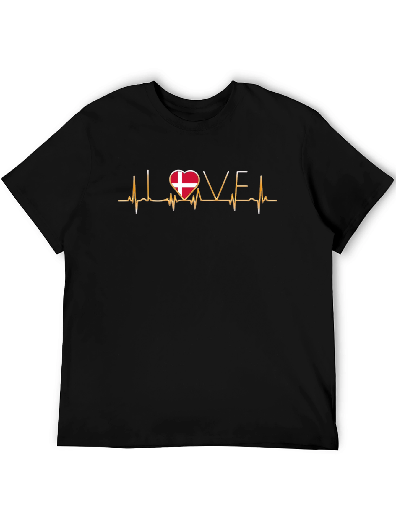 Love Denmark Flag Heartbeat T-Shirt
