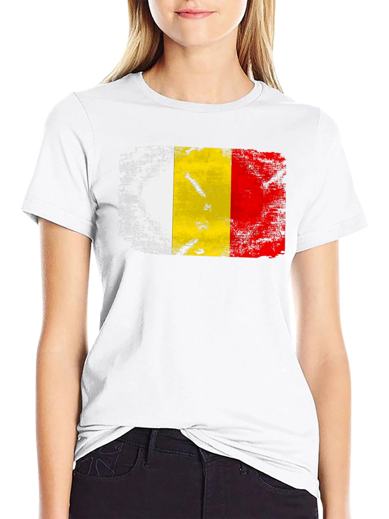 Belgium Flag Distressed T-Shirt - Black