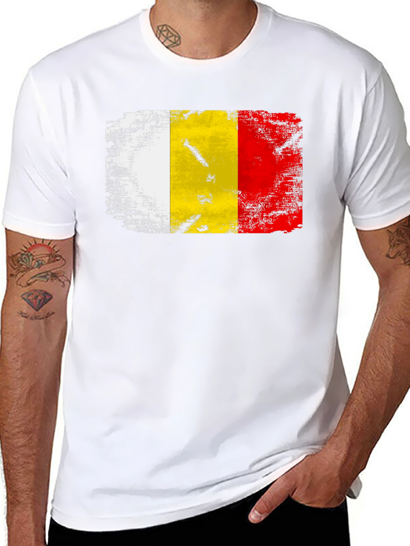 Belgium Flag Distressed T-Shirt - Black