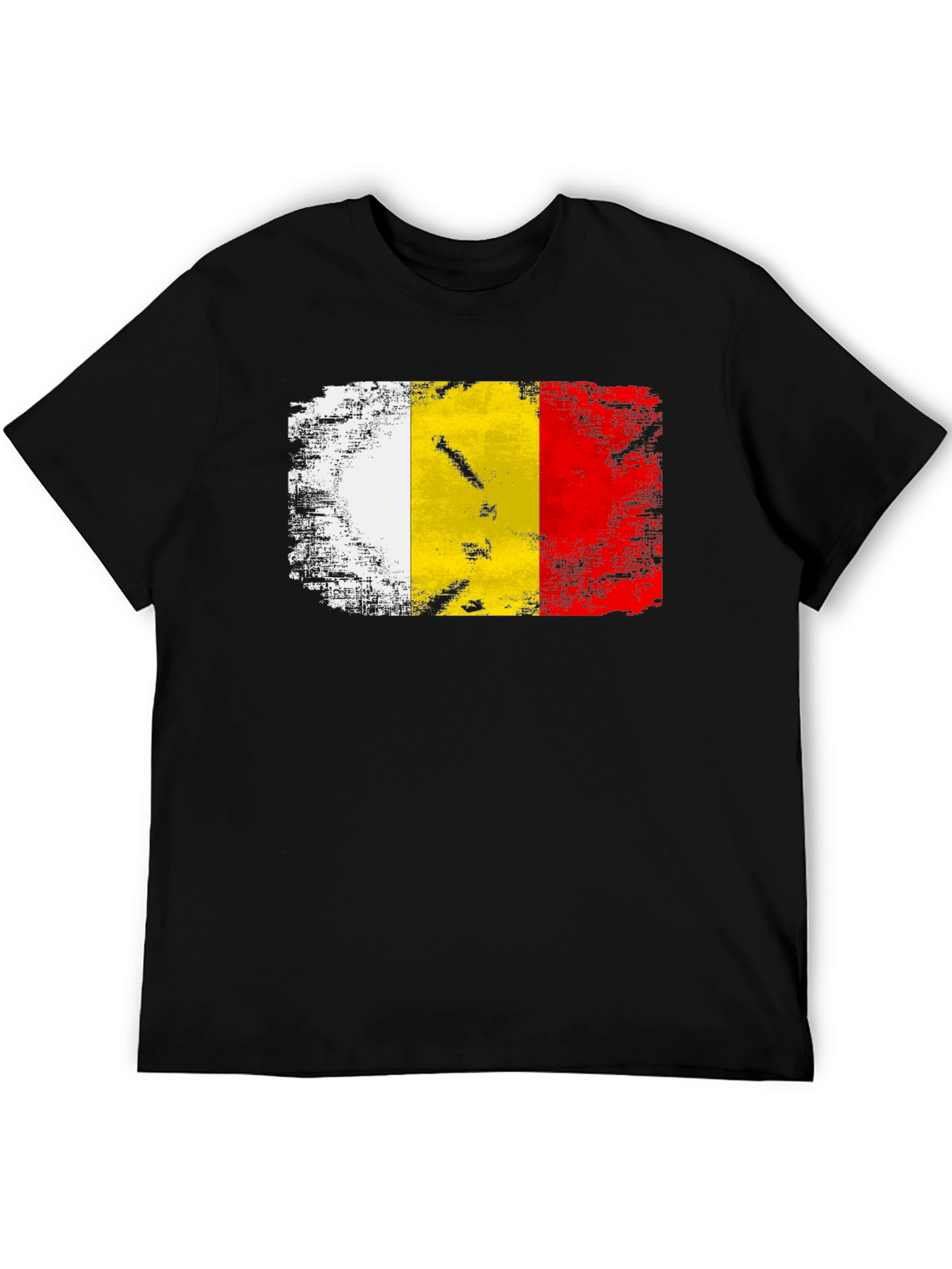 Belgium Flag Distressed T-Shirt - Black