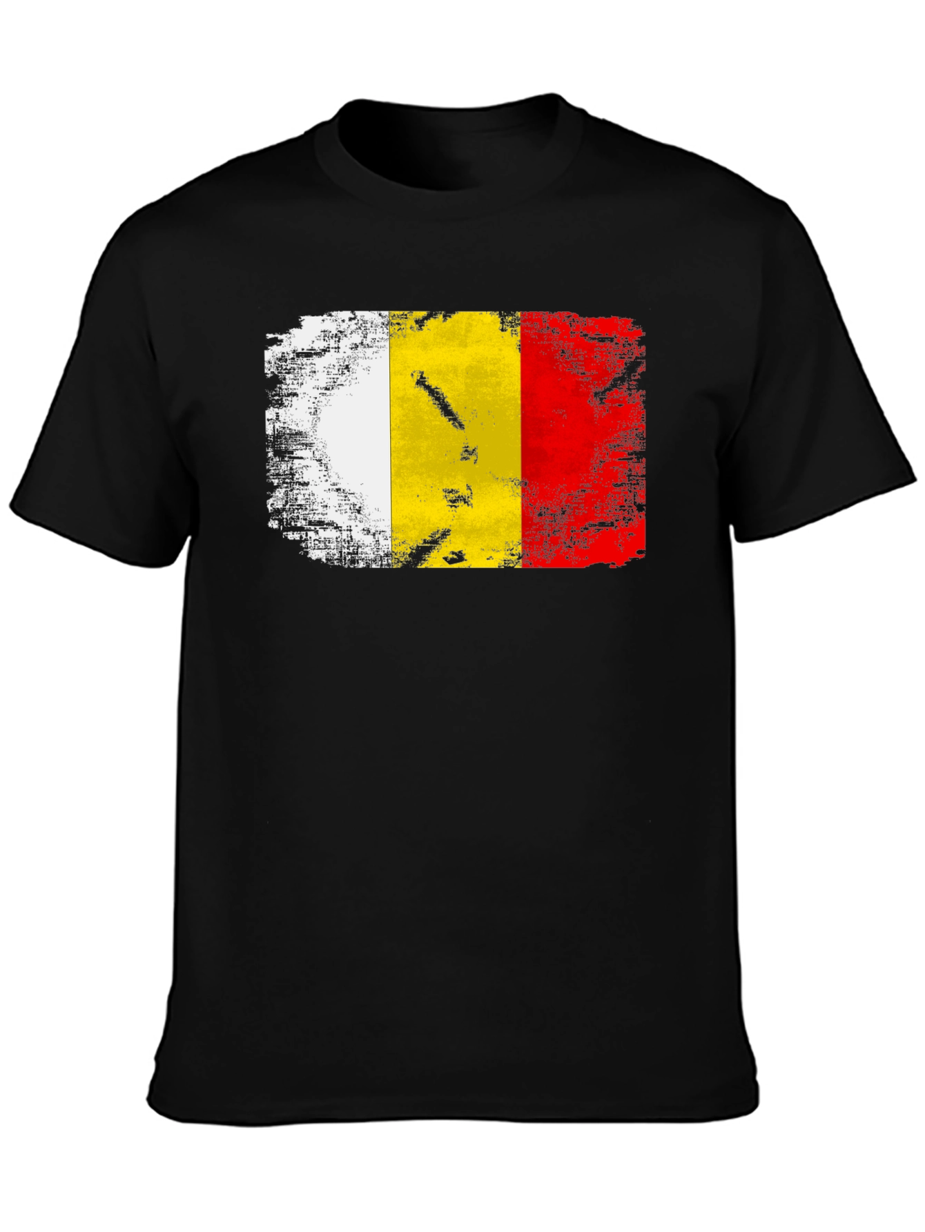 Belgium Flag Distressed T-Shirt - Black