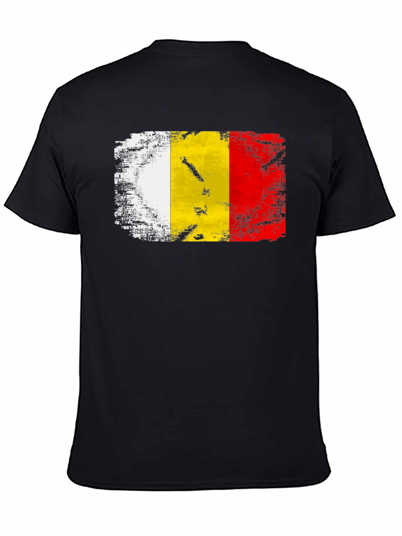 Belgium Flag Distressed T-Shirt - Black