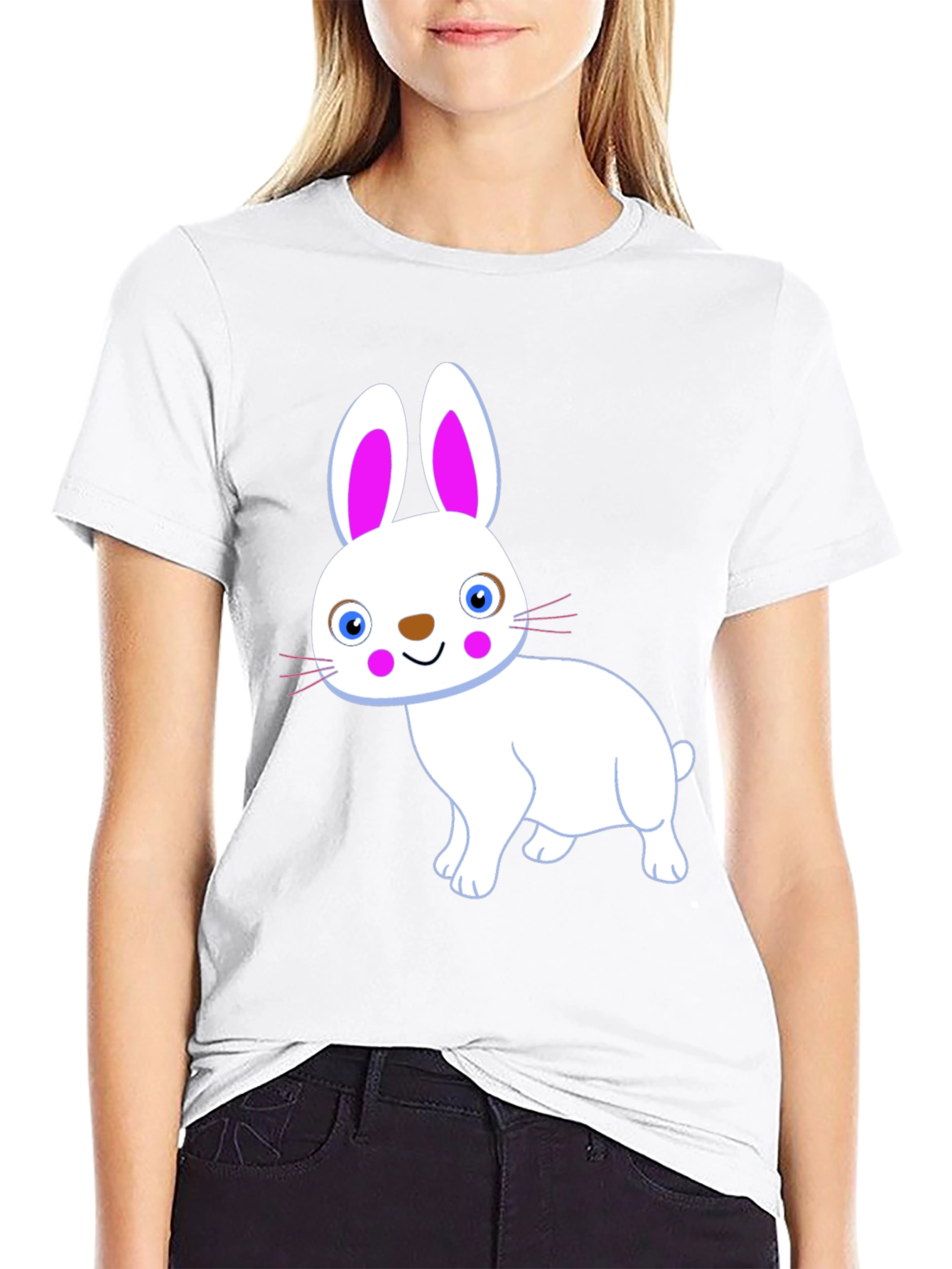 Cute Bunny Graphic Tee - Black Cotton T-Shirt