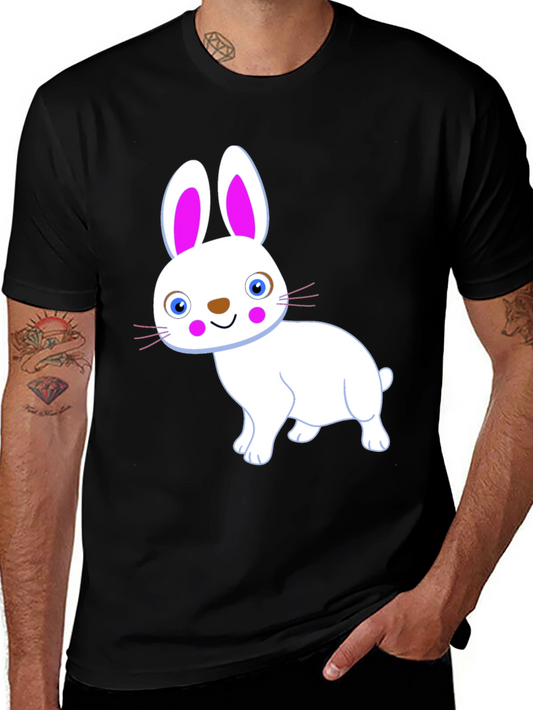 Cute Bunny Graphic Tee - Black Cotton T-Shirt