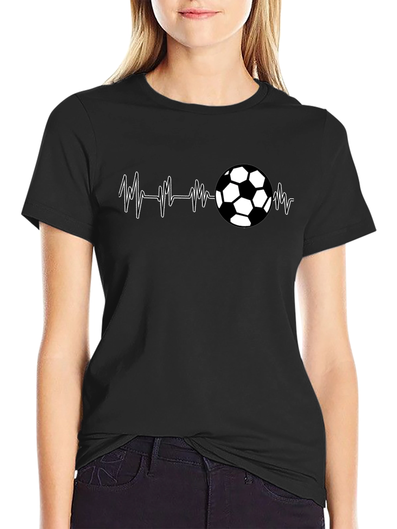 Soccer Heartbeat T-Shirt - Black
