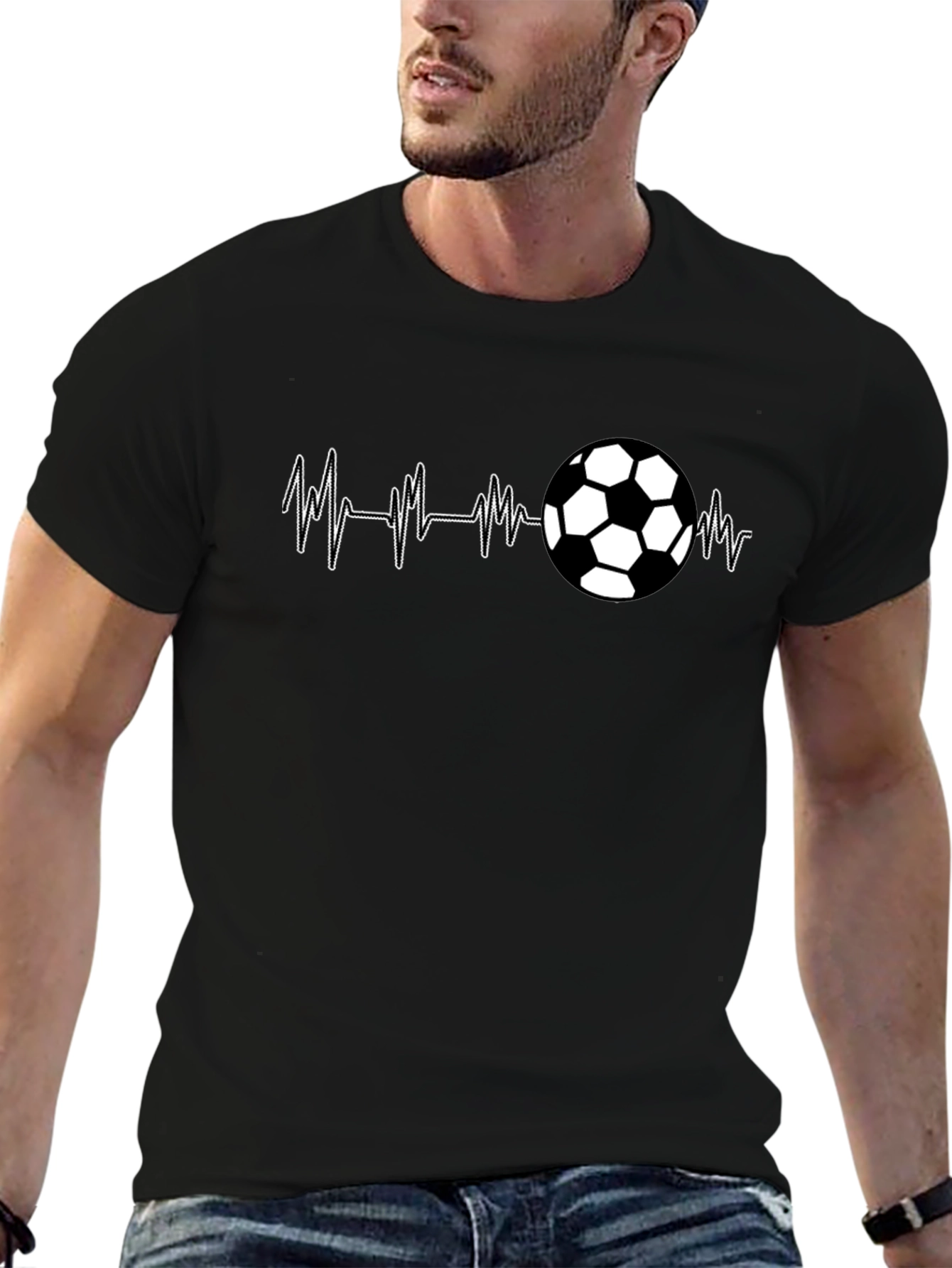 Soccer Heartbeat T-Shirt - Black