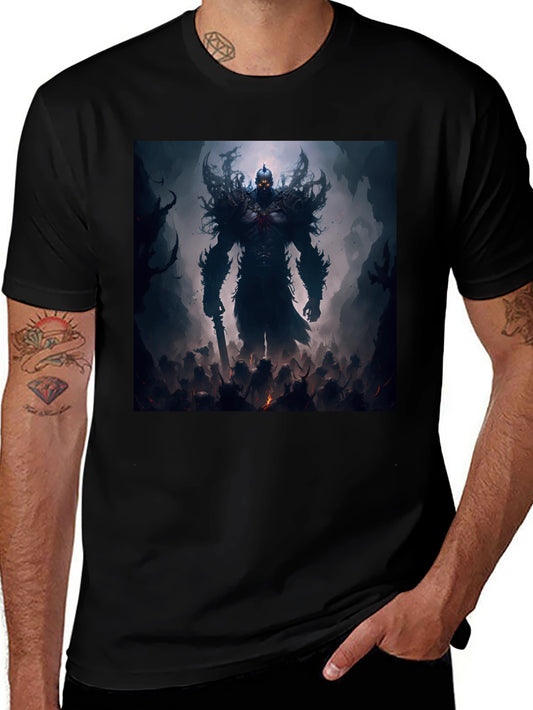 Dark Fantasy Warrior Graphic Tee - Black Cotton Blend