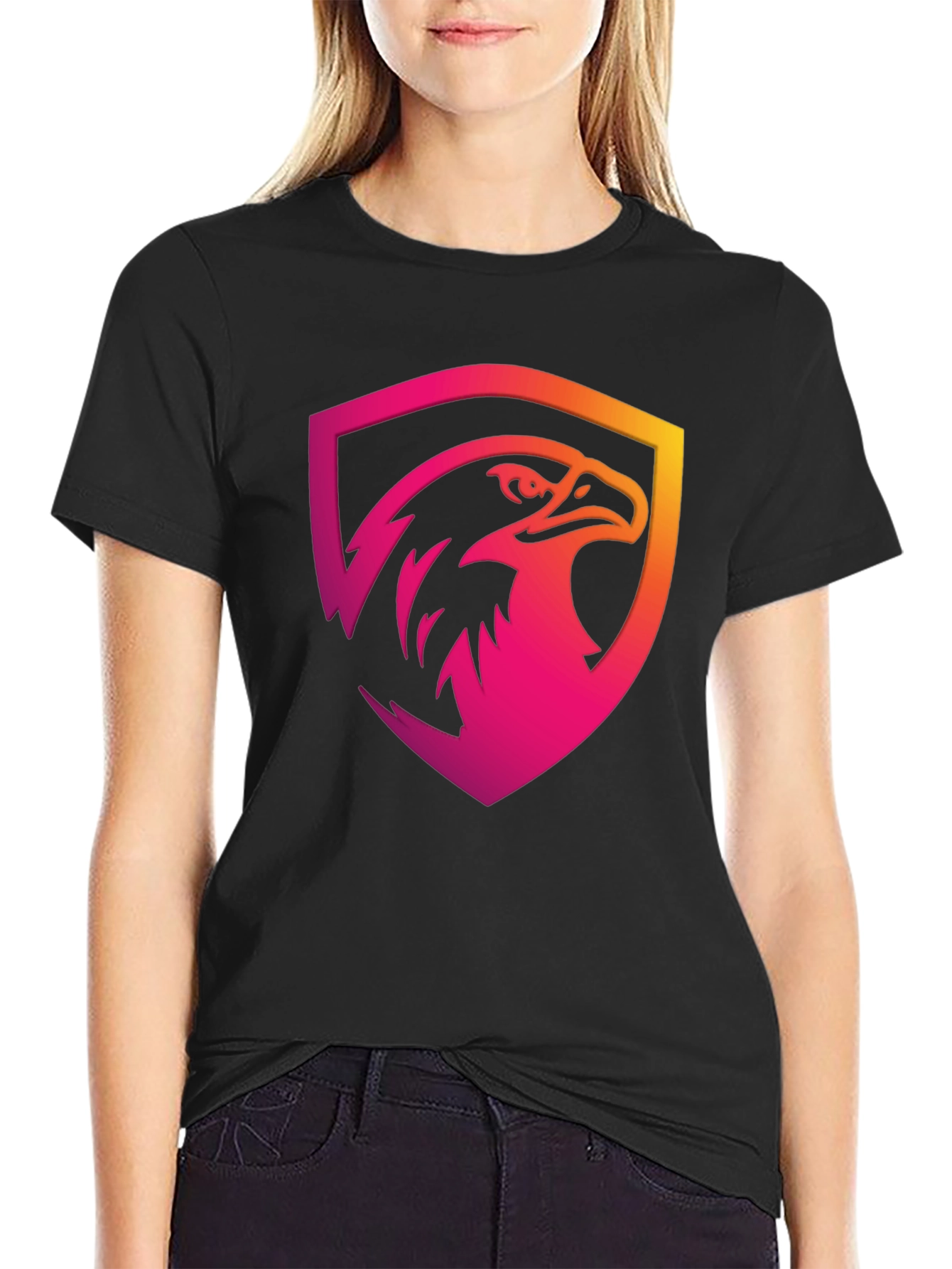 Gradient Eagle Shield Graphic Black T-Shirt