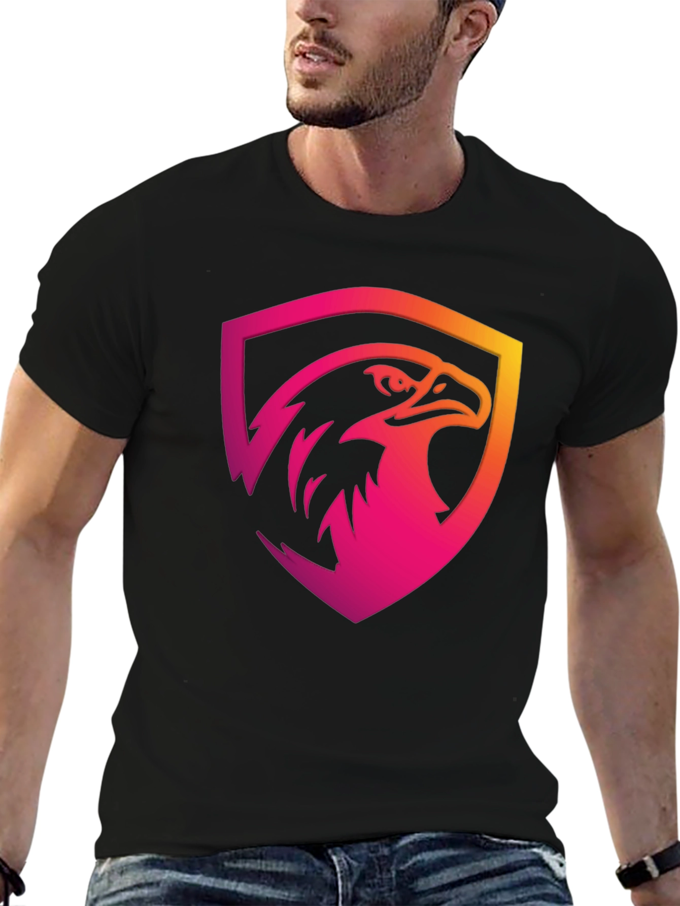 Gradient Eagle Shield Graphic Black T-Shirt