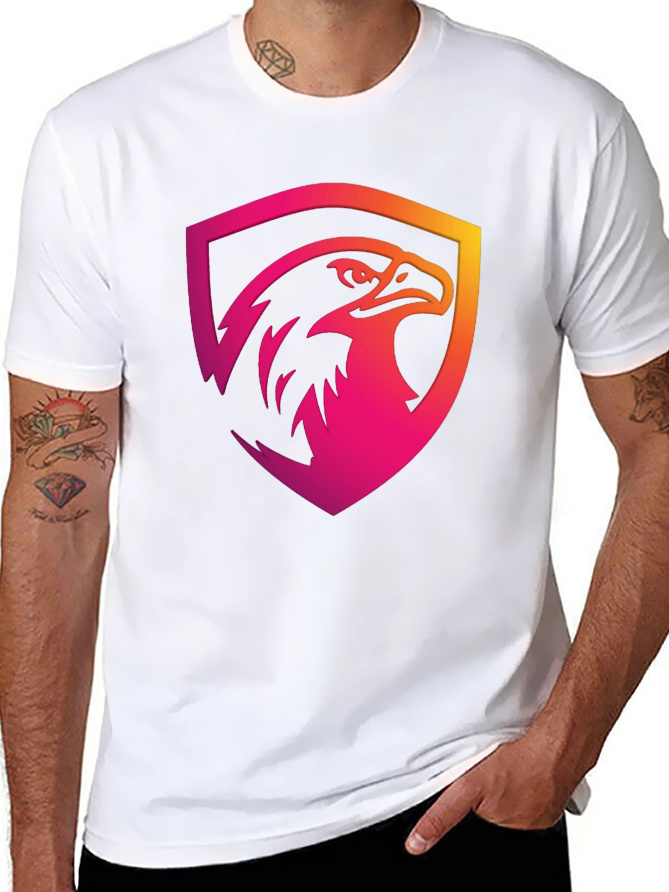 Gradient Eagle Shield Graphic Black T-Shirt