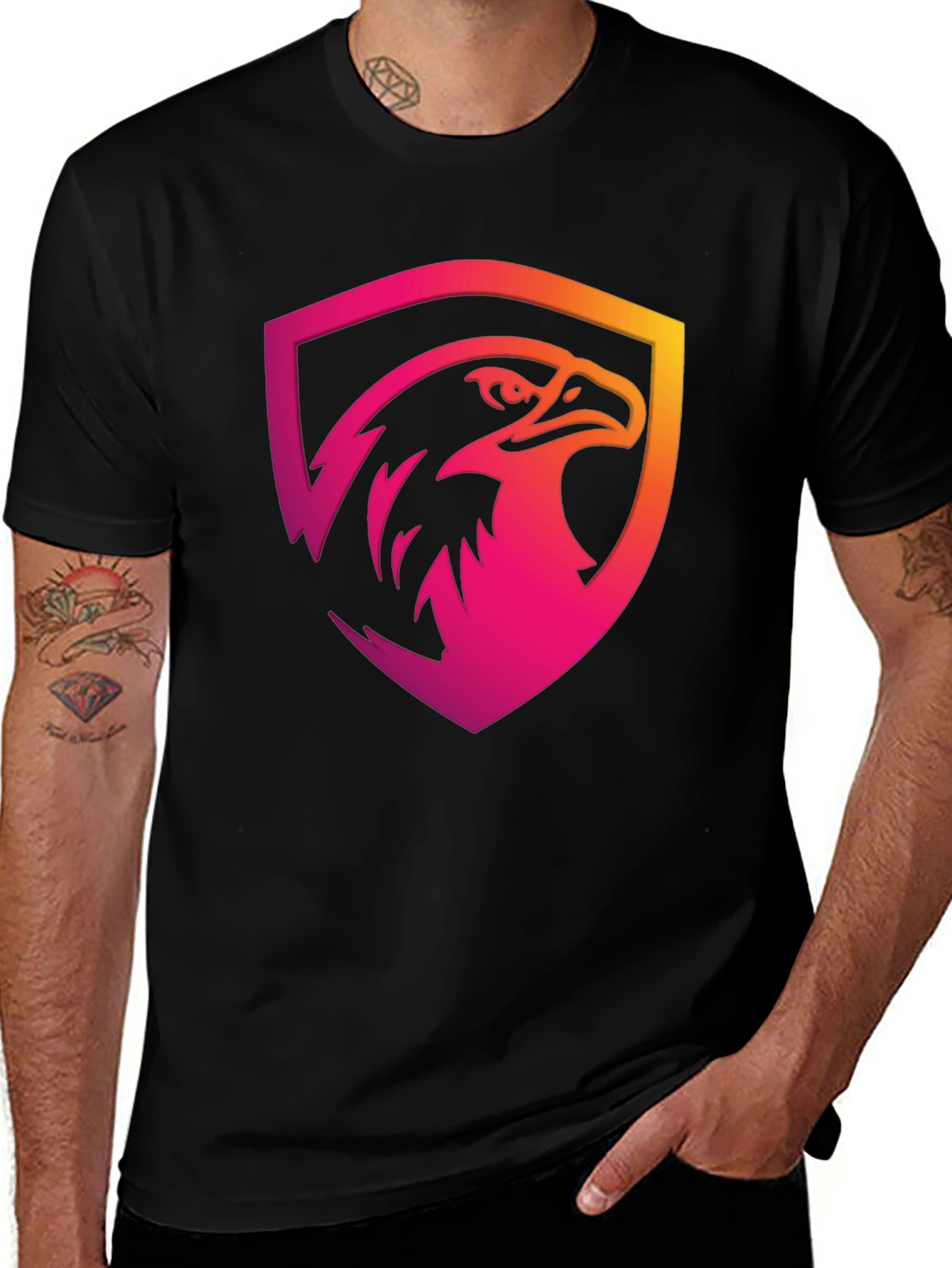 Gradient Eagle Shield Graphic Black T-Shirt