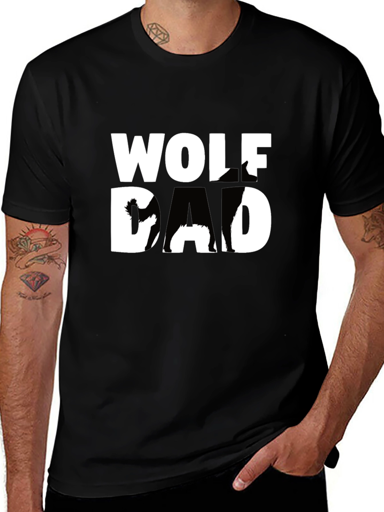 Wolf Dad Graphic T-Shirt - Black Cotton Tee