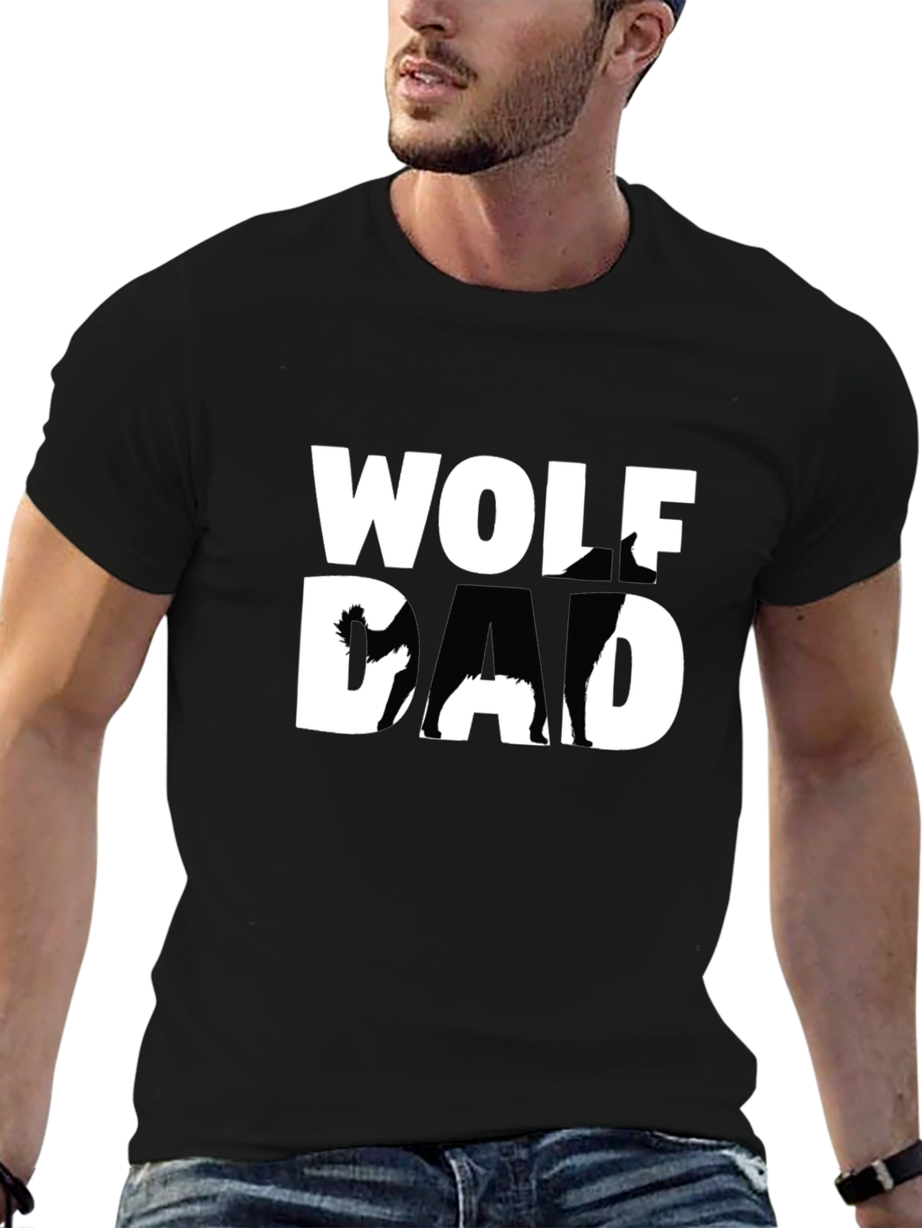Wolf Dad Graphic T-Shirt - Black Cotton Tee