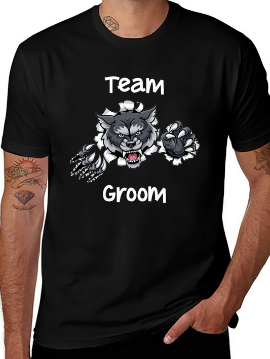 Team Groom Wolf Graphic Black T-Shirt