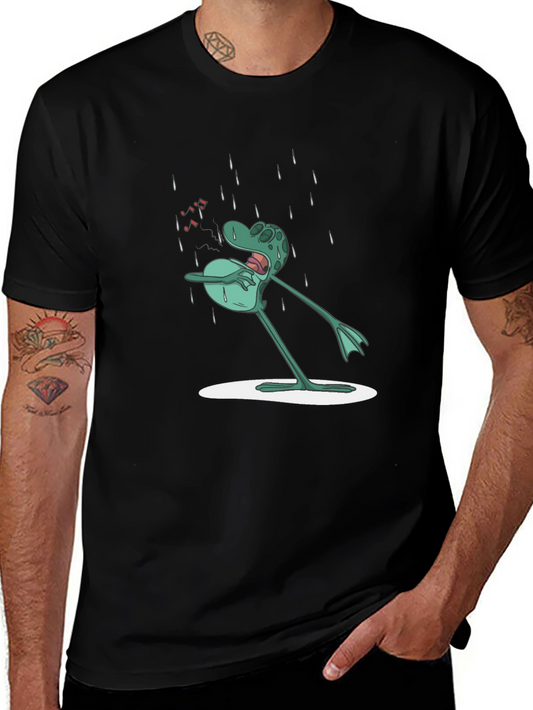 Frog in Rain Mens Graphic Tee - Black