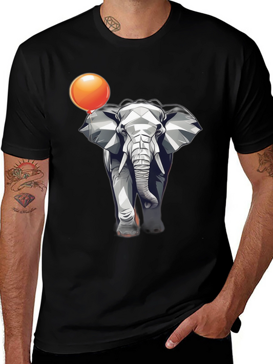 Elephant & Balloon Graphic Tee - Stylish Black Cotton T-Shirt