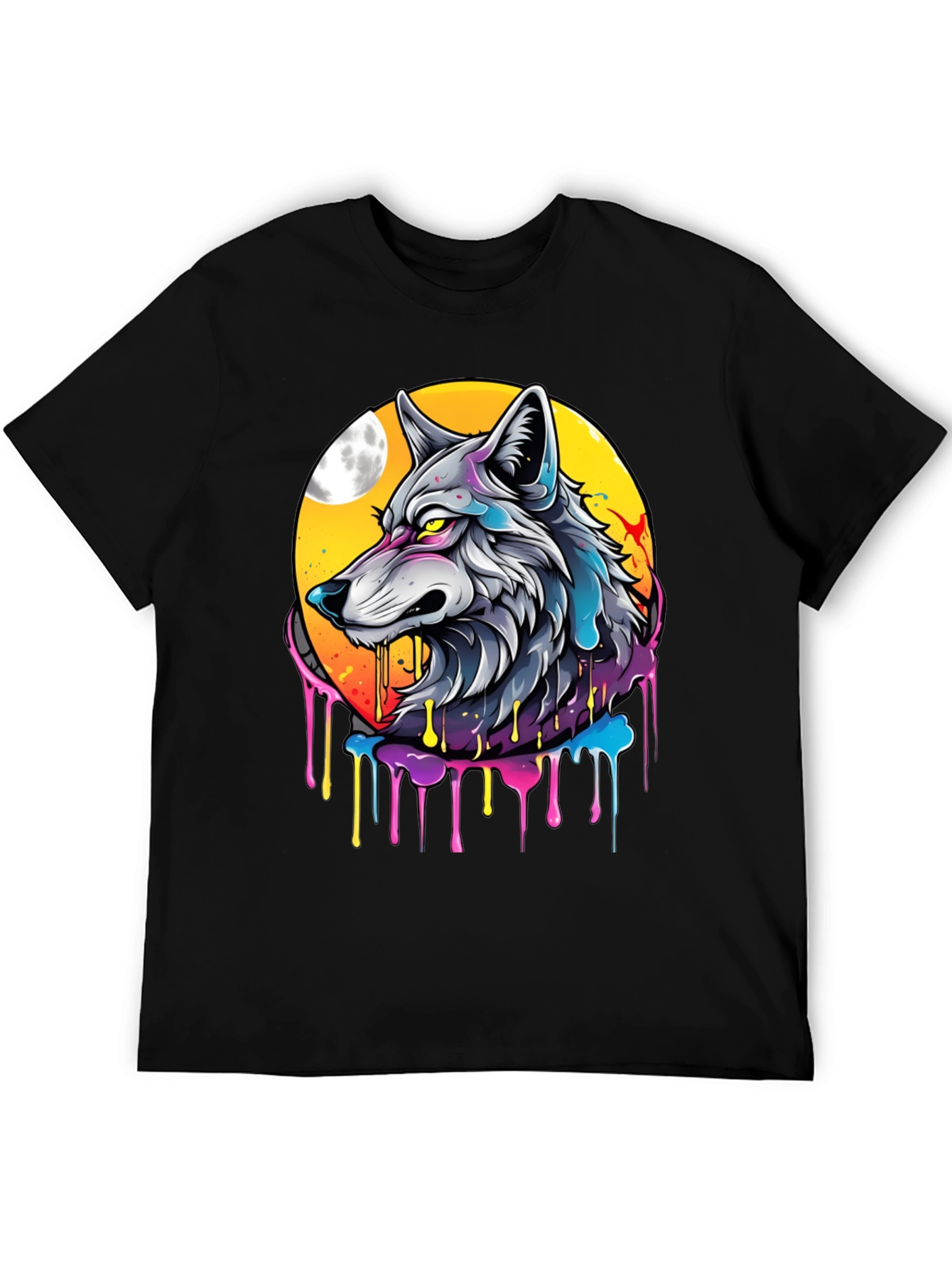 Wolf Moon Graphic Tee - Artistic Black T-Shirt
