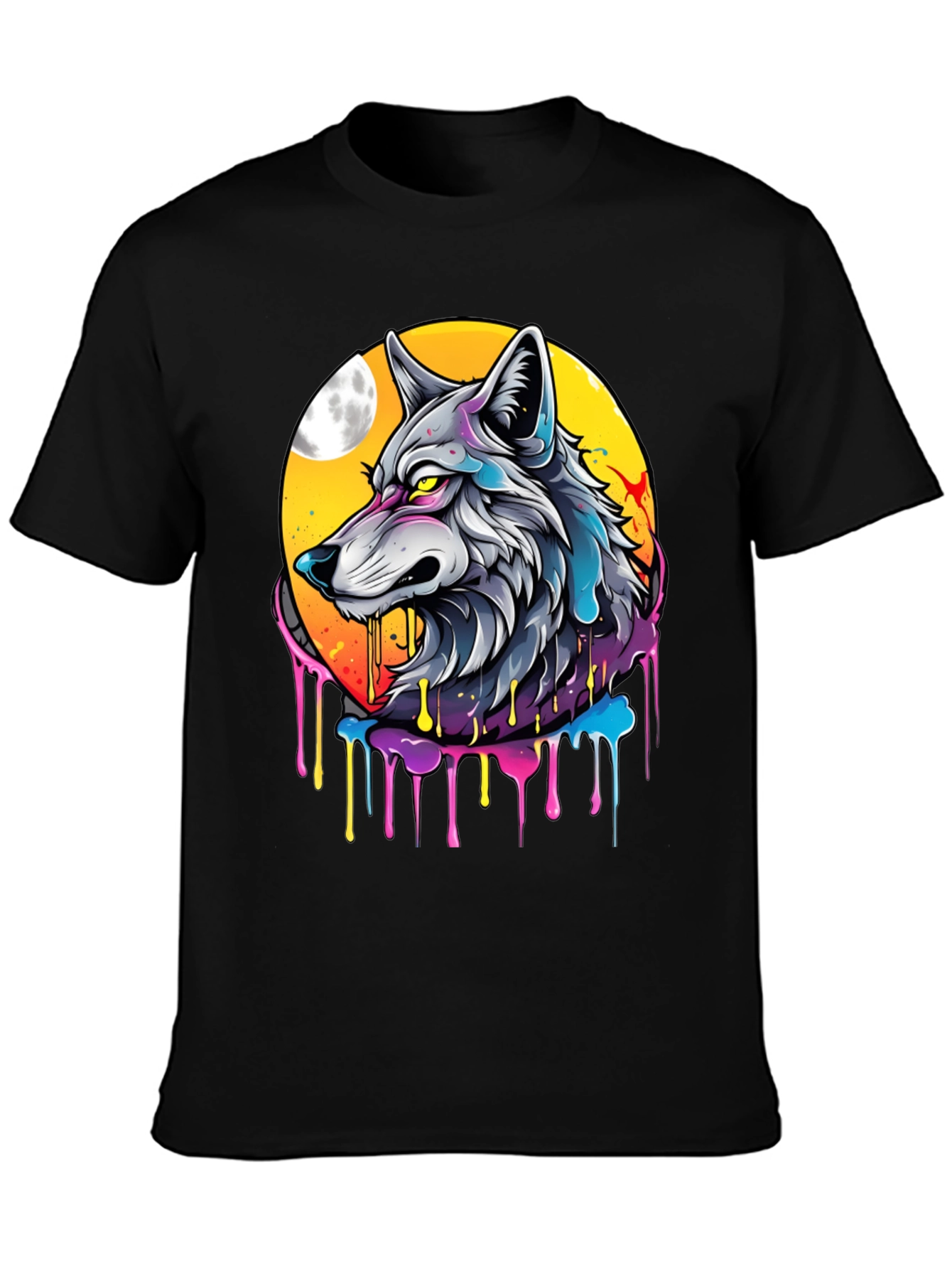 Wolf Moon Graphic Tee - Artistic Black T-Shirt