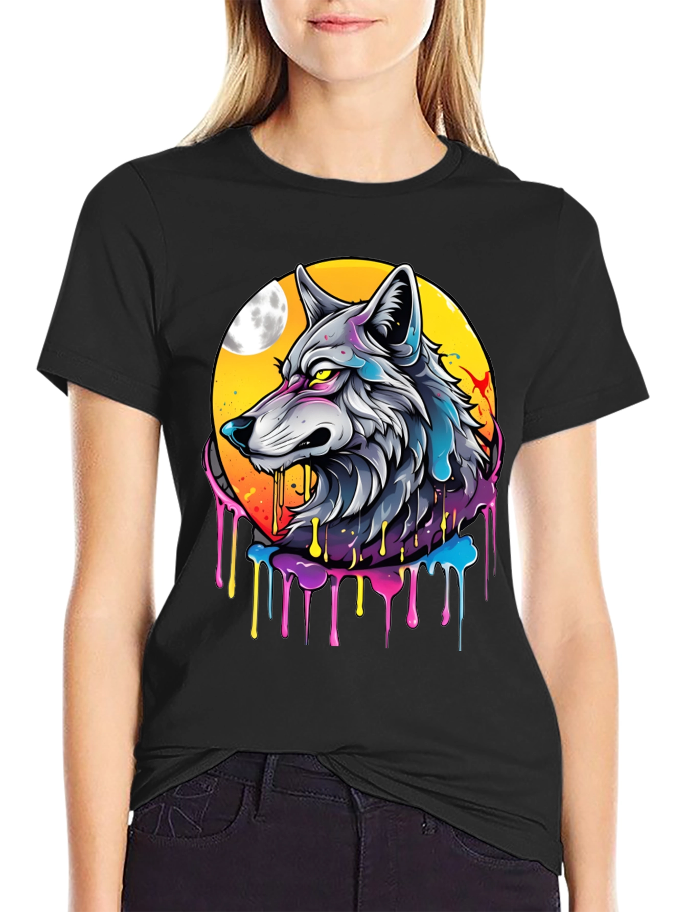 Wolf Moon Graphic Tee - Artistic Black T-Shirt