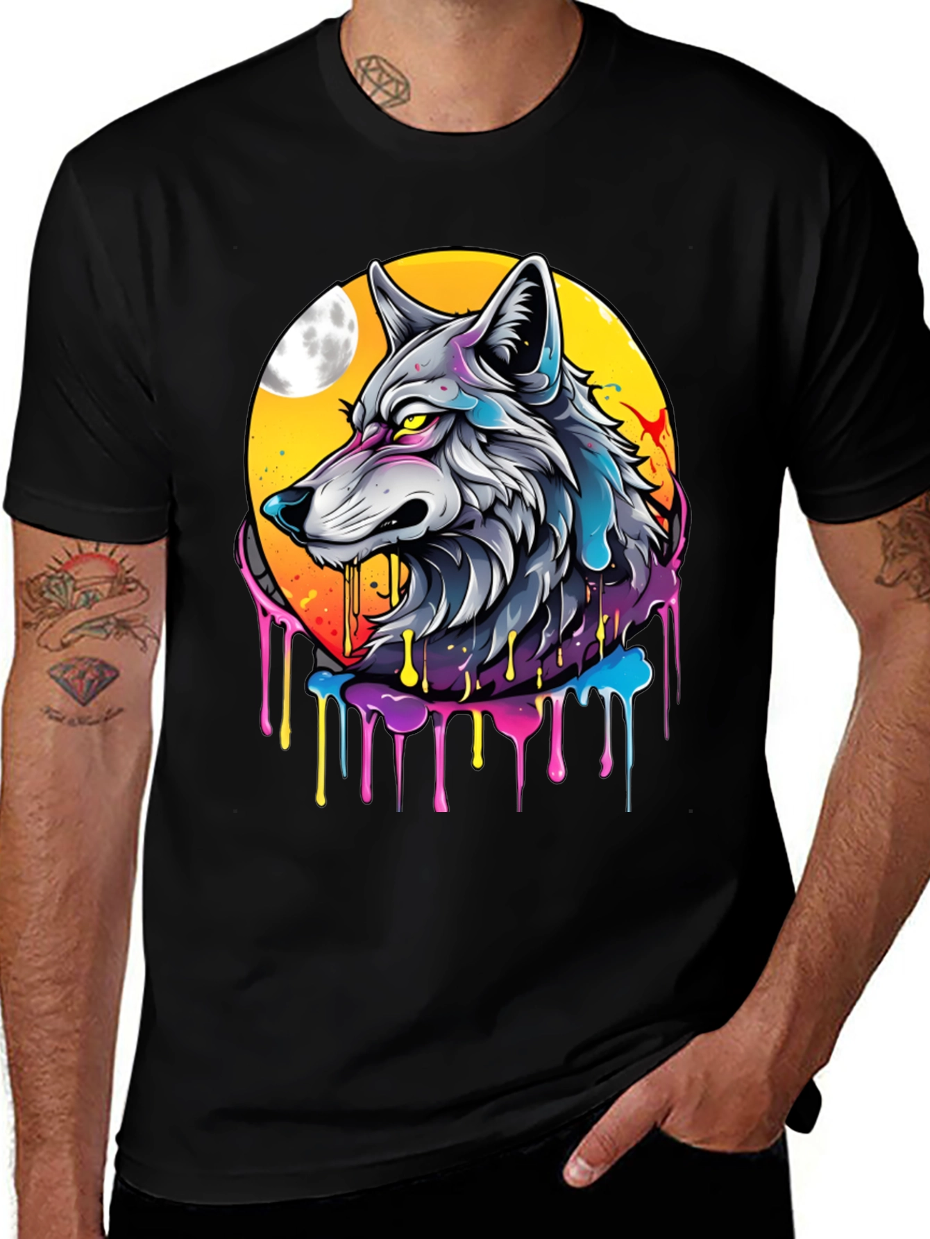 Wolf Moon Graphic Tee - Artistic Black T-Shirt