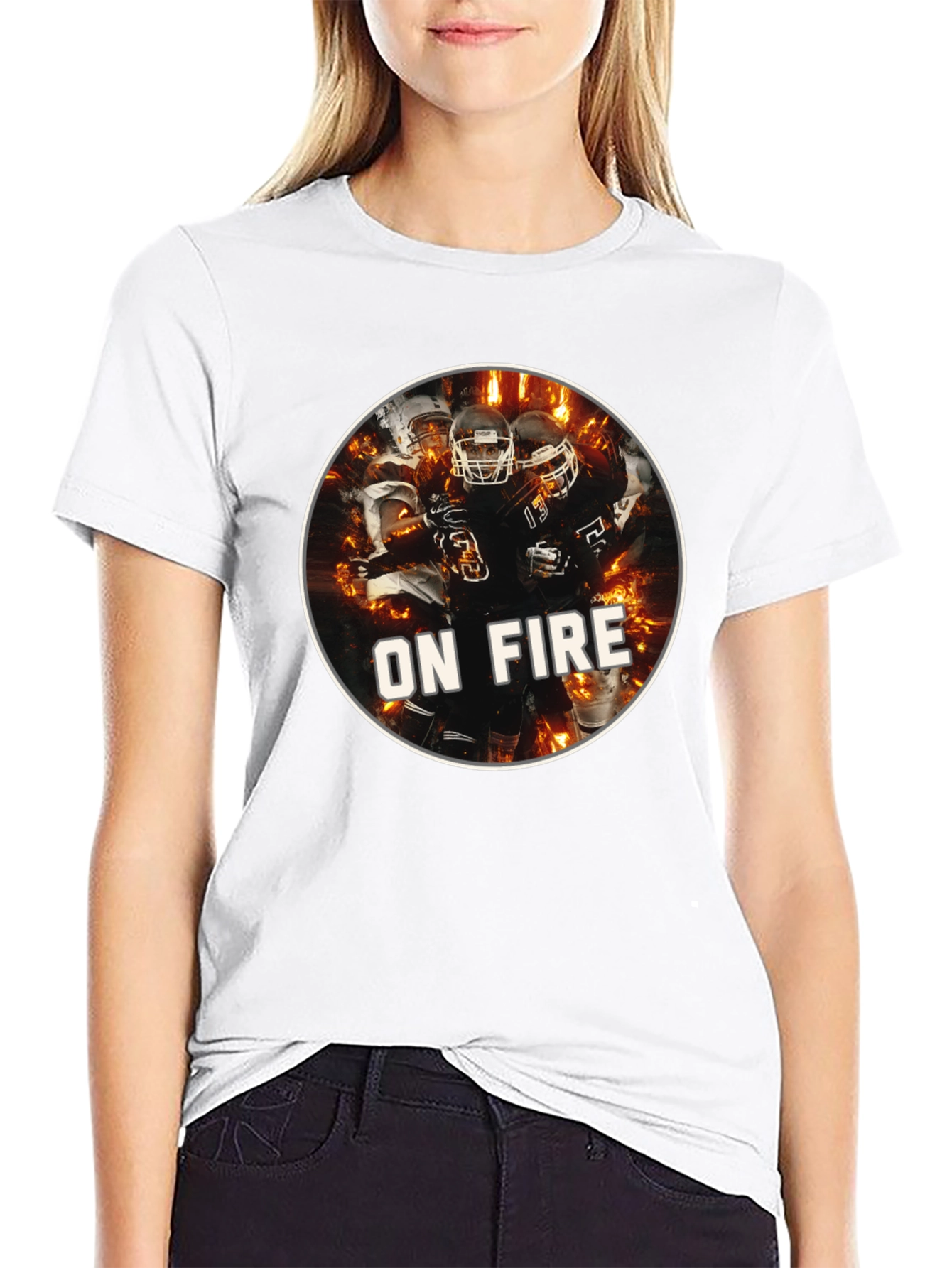 Mens Black On Fire Football Graphic T-Shirt