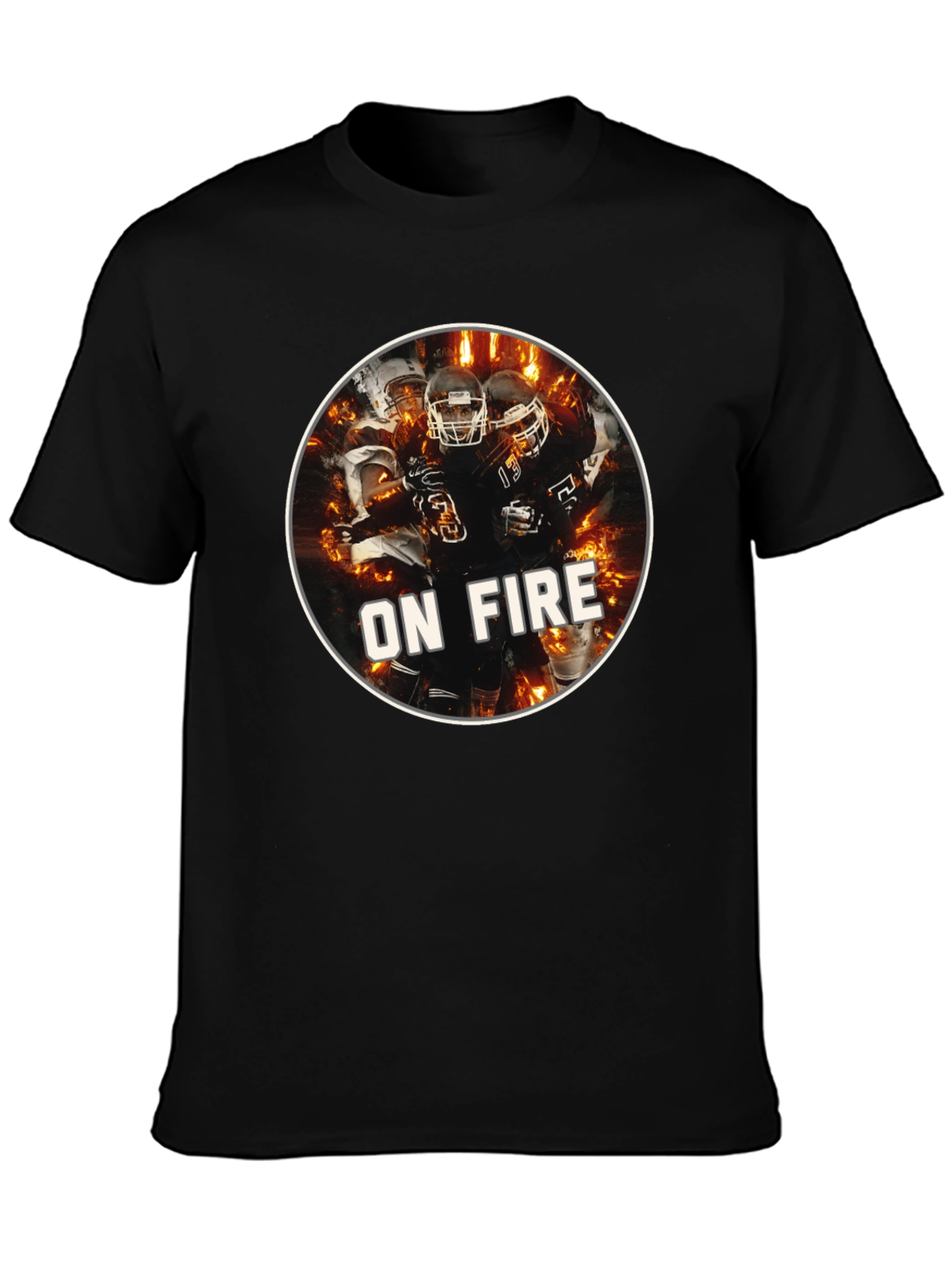 Mens Black On Fire Football Graphic T-Shirt