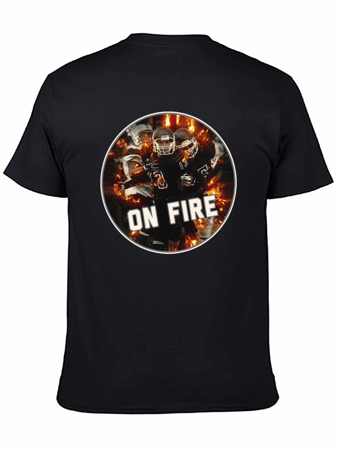 Mens Black On Fire Football Graphic T-Shirt