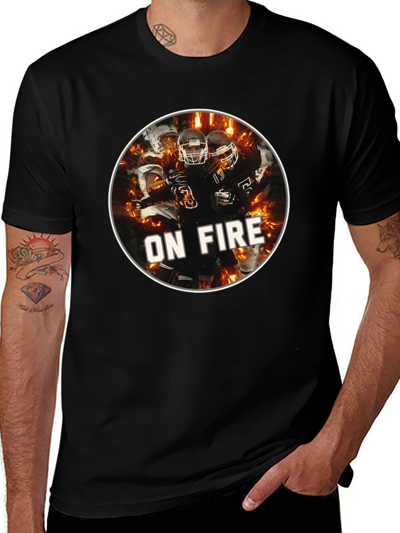 Mens Black On Fire Football Graphic T-Shirt
