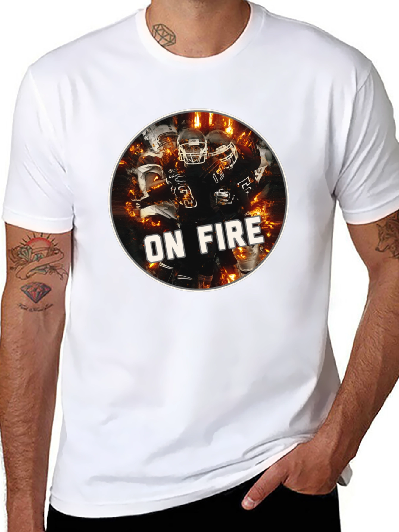 Mens Black On Fire Football Graphic T-Shirt