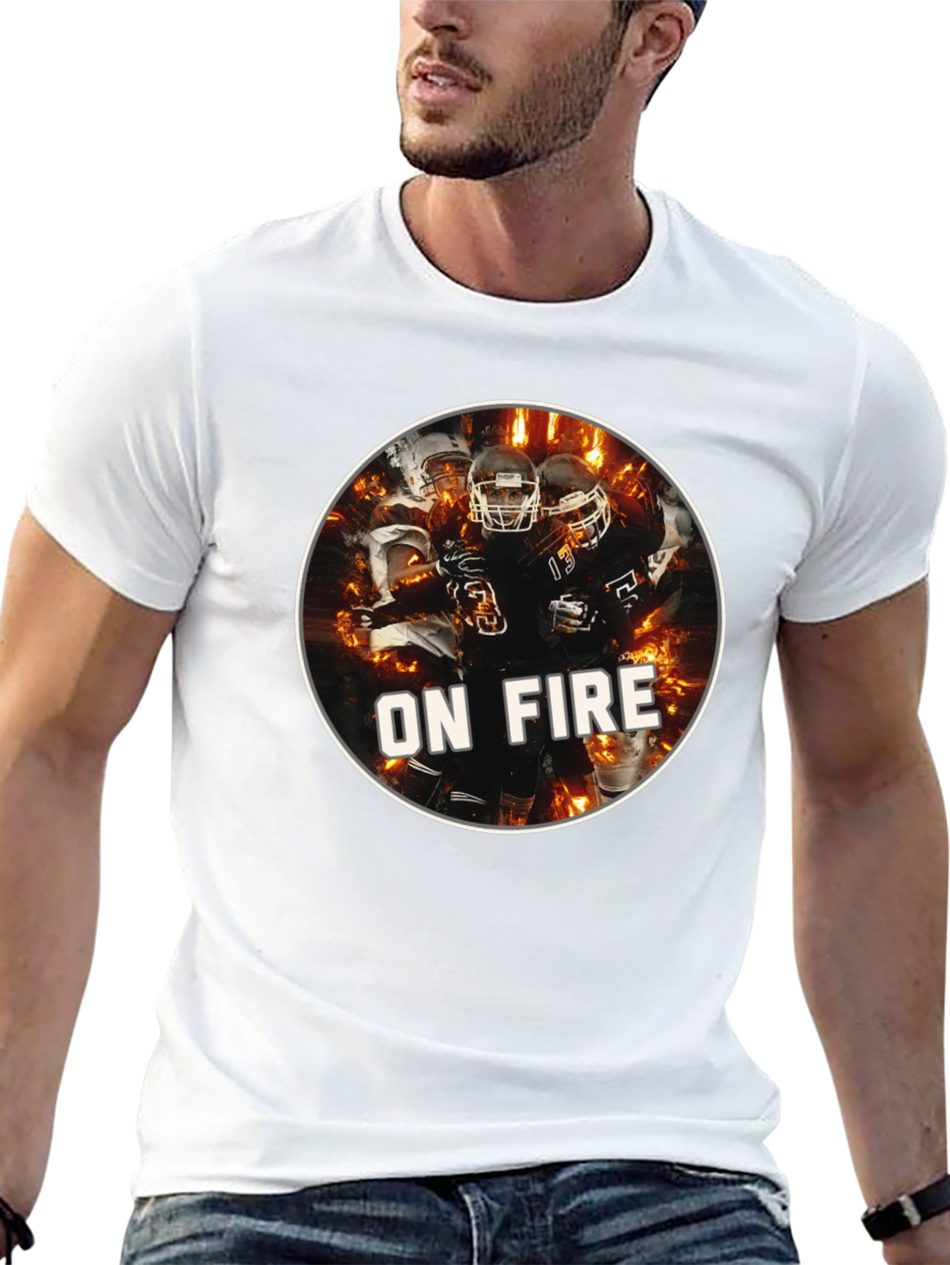 Mens Black On Fire Football Graphic T-Shirt