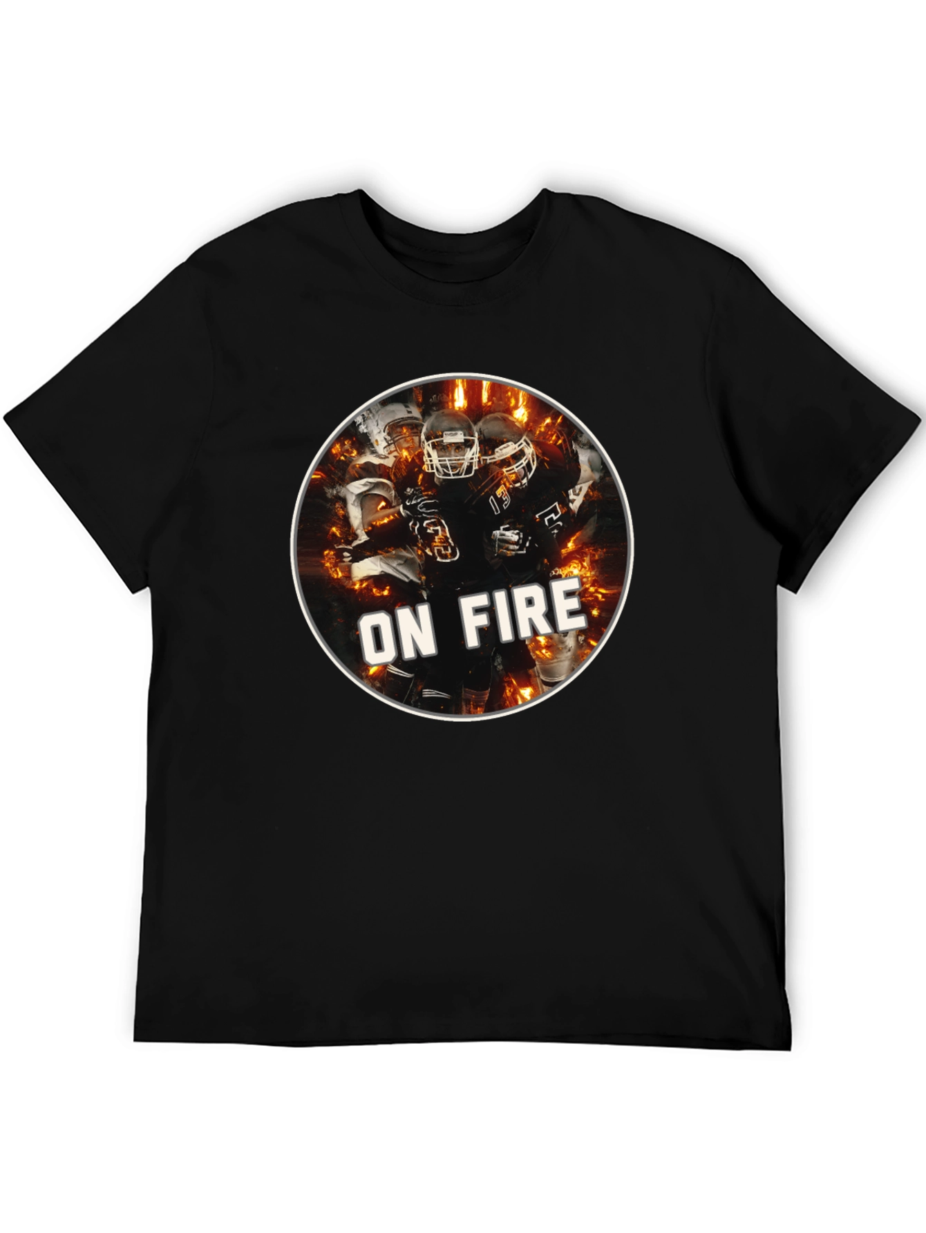 Mens Black On Fire Football Graphic T-Shirt