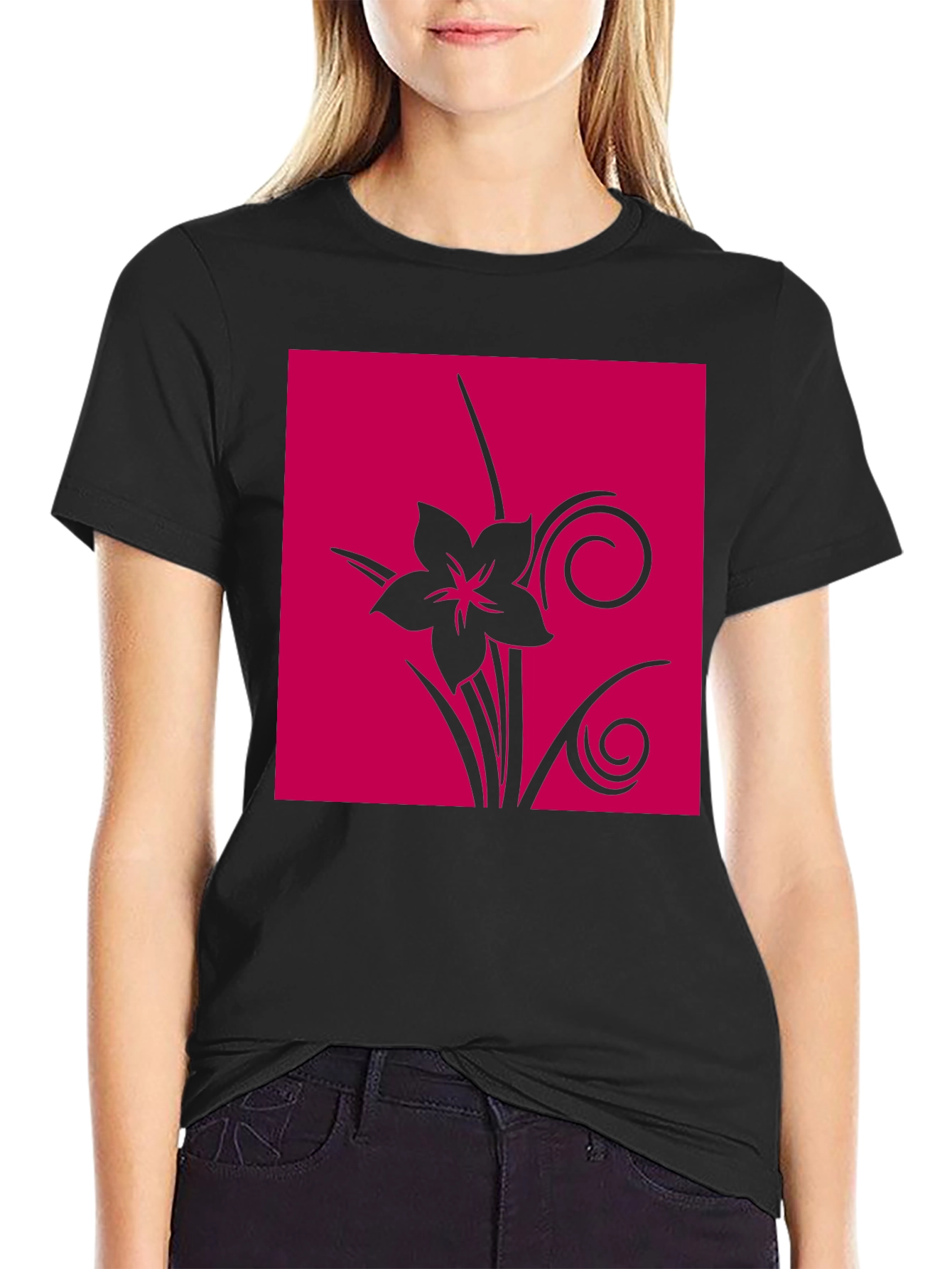 Floral Graphic Print Tee - Black
