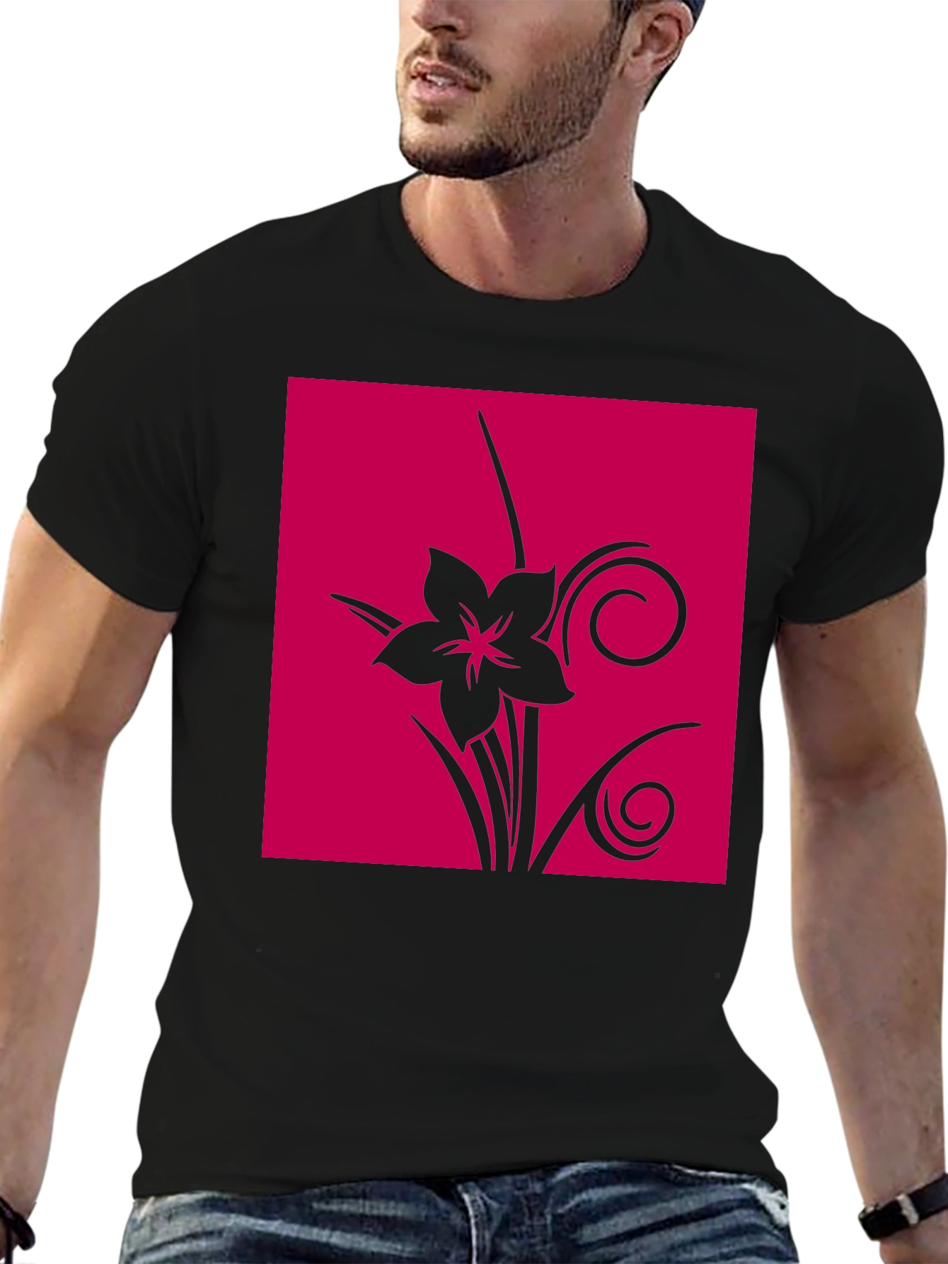 Floral Graphic Print Tee - Black
