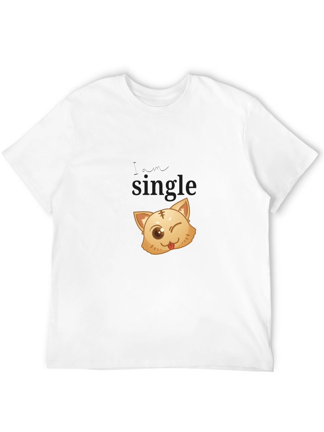 Single Cat Wink Graphic Black T-Shirt