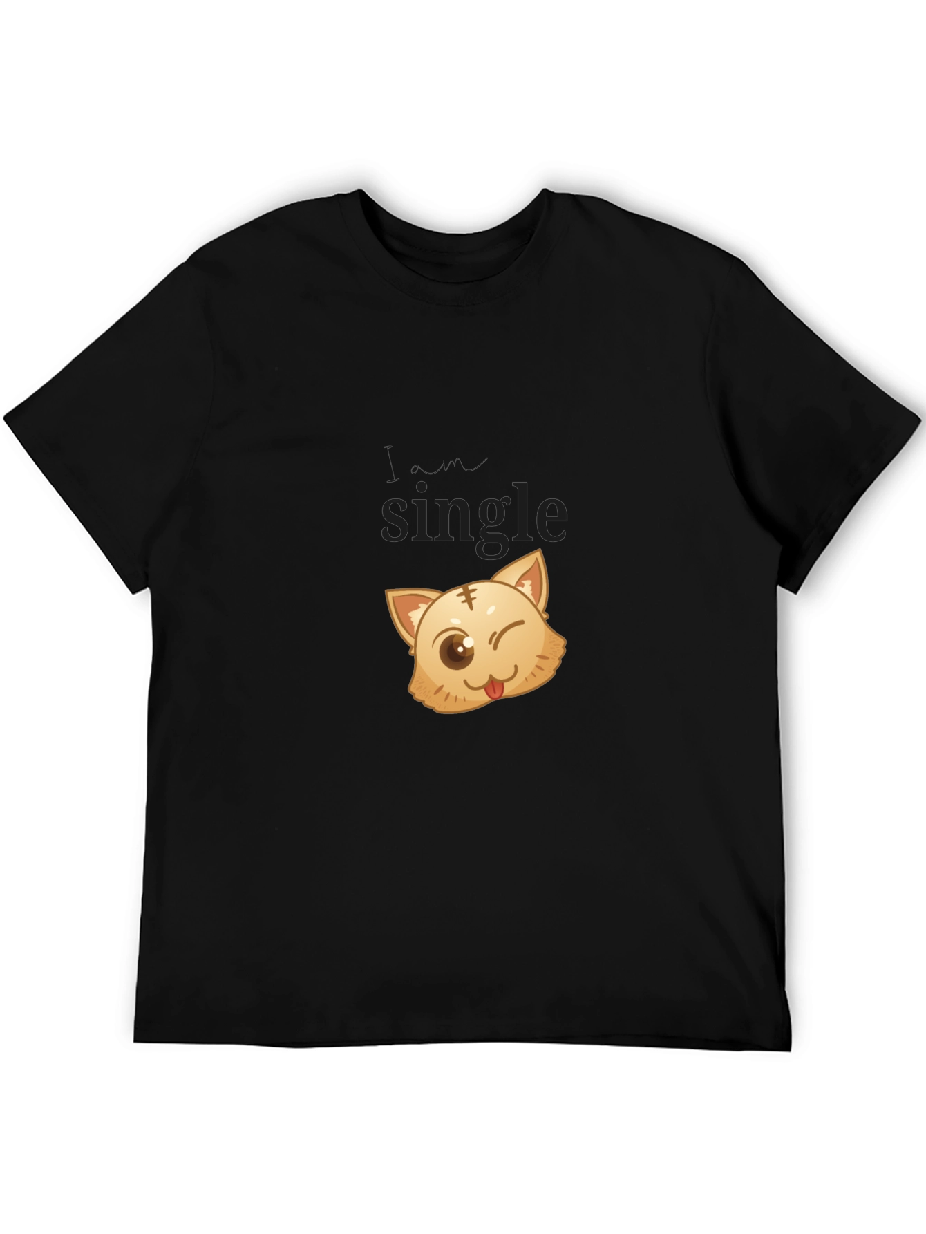 Single Cat Wink Graphic Black T-Shirt