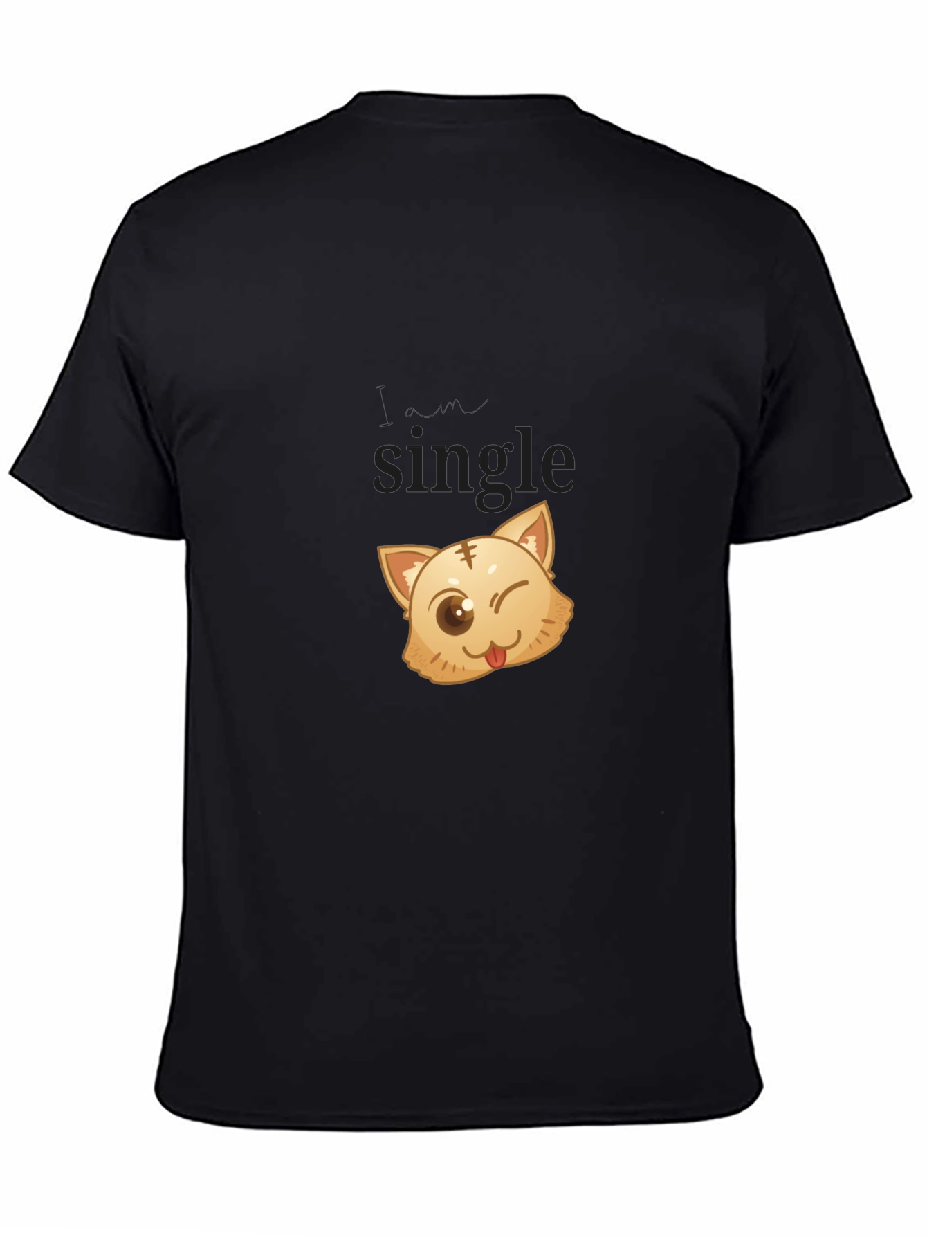 Single Cat Wink Graphic Black T-Shirt