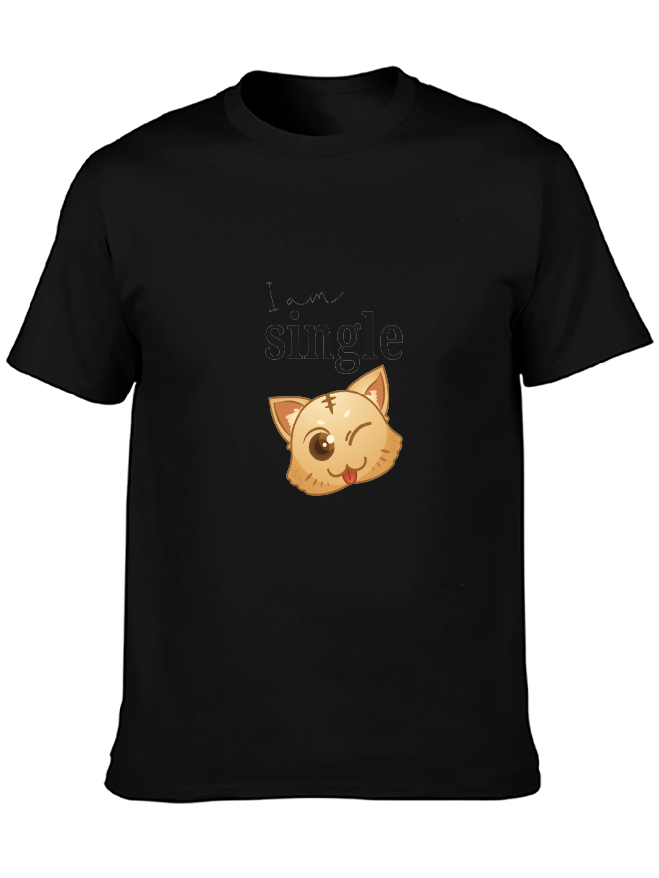 Single Cat Wink Graphic Black T-Shirt