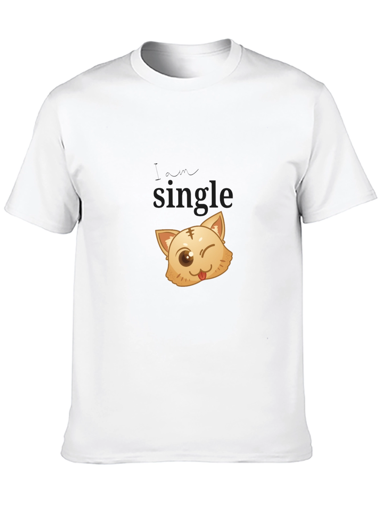 Single Cat Wink Graphic Black T-Shirt