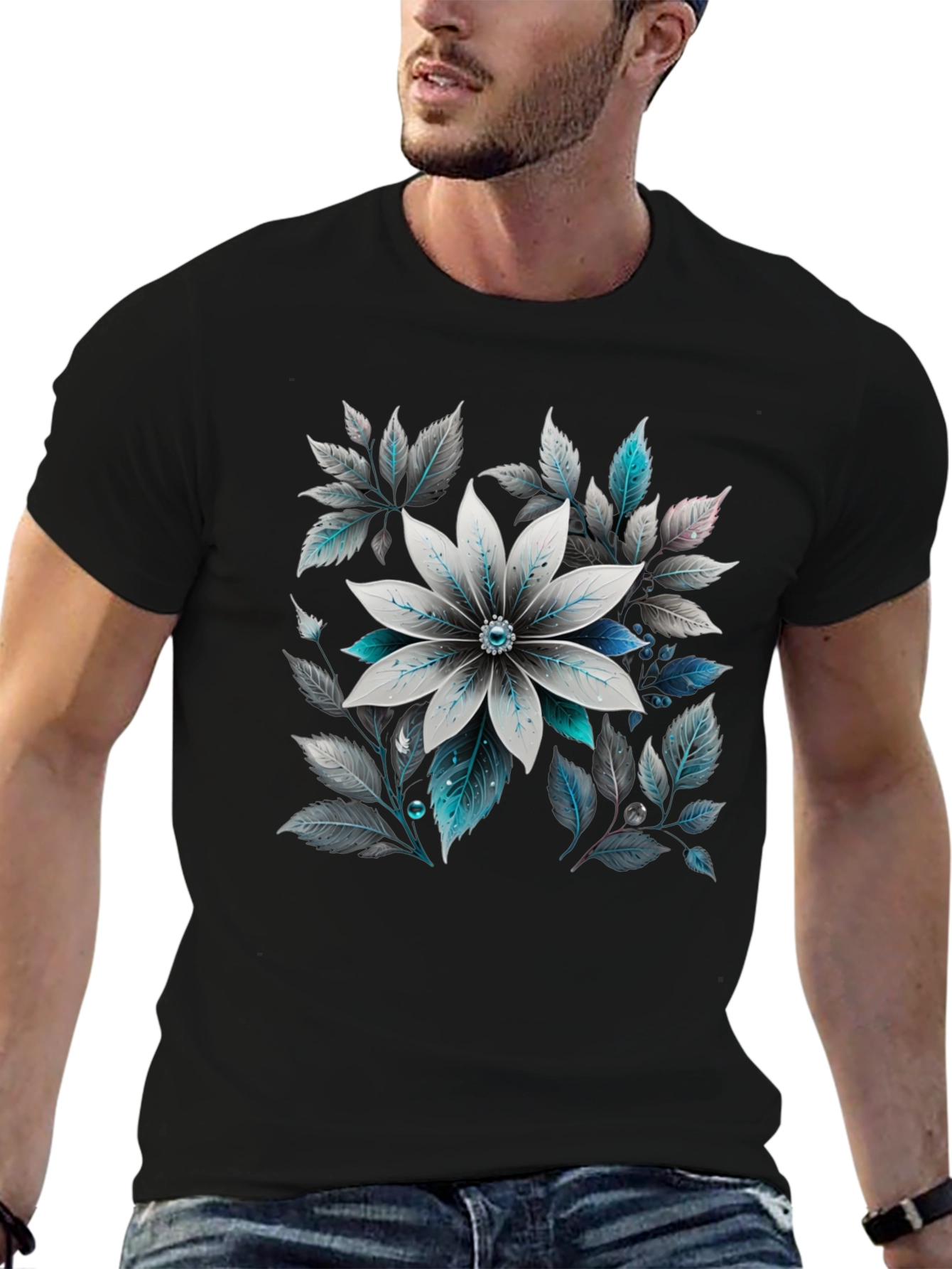 Floral Graphic Tee - Black Cotton Blend